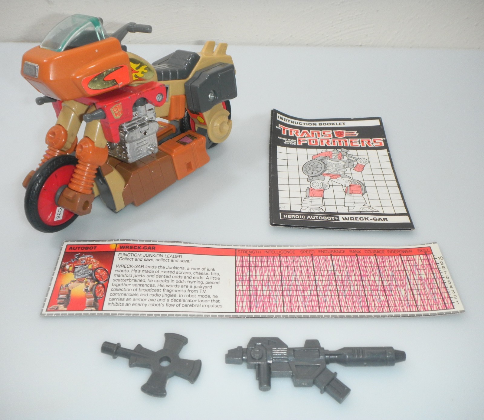 Vintage 1986 Wreck-Gar Transformers G1 100% Complete Figure & Tech Specs Robot