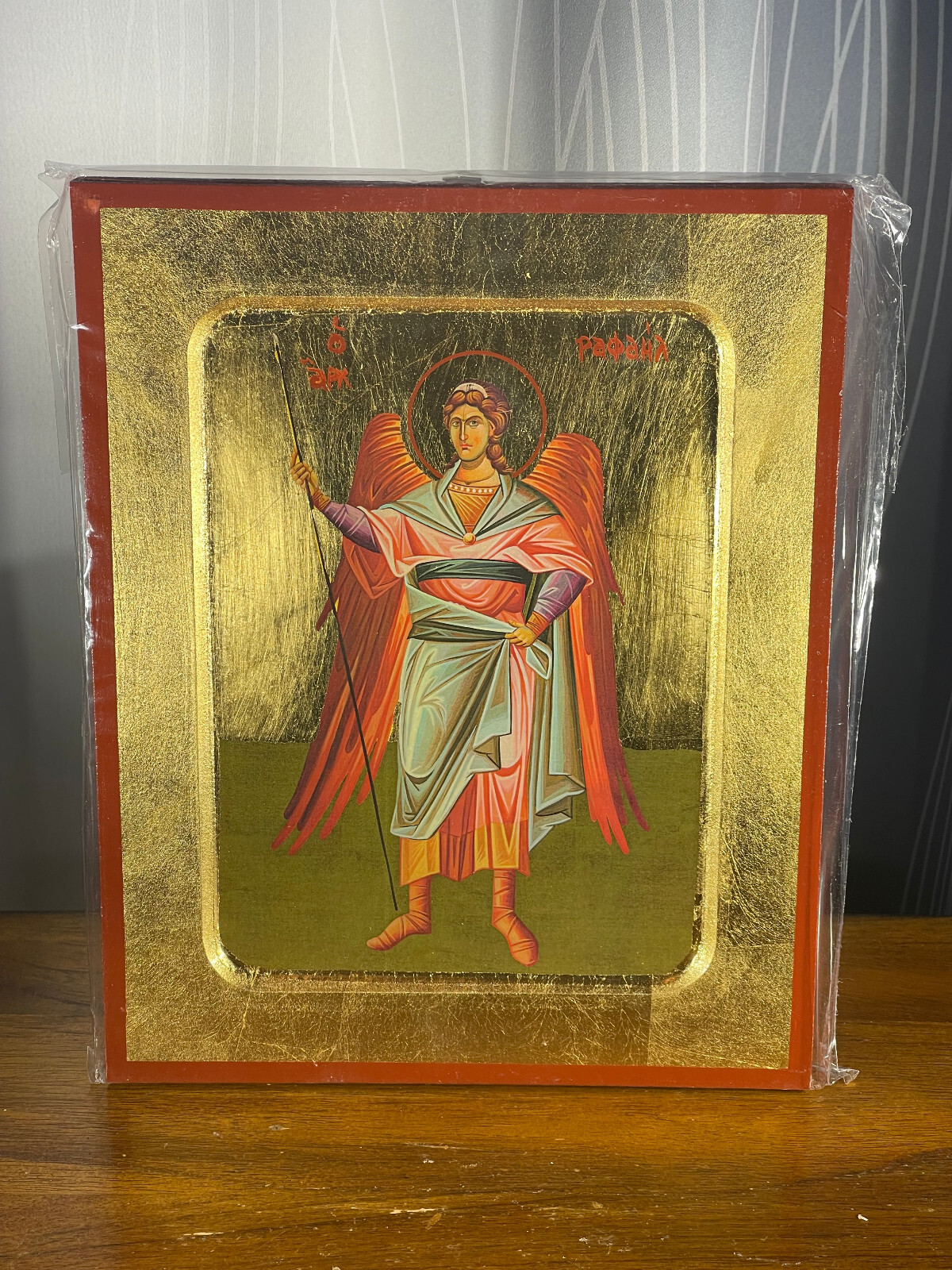 ARCHANGEL RAPHAEL-Wooden Icon carved with gold leaves 8x10 Inches ARCHANGEL RAPHAEL-Wooden Icon carved with gold leaves 8x10 Inches