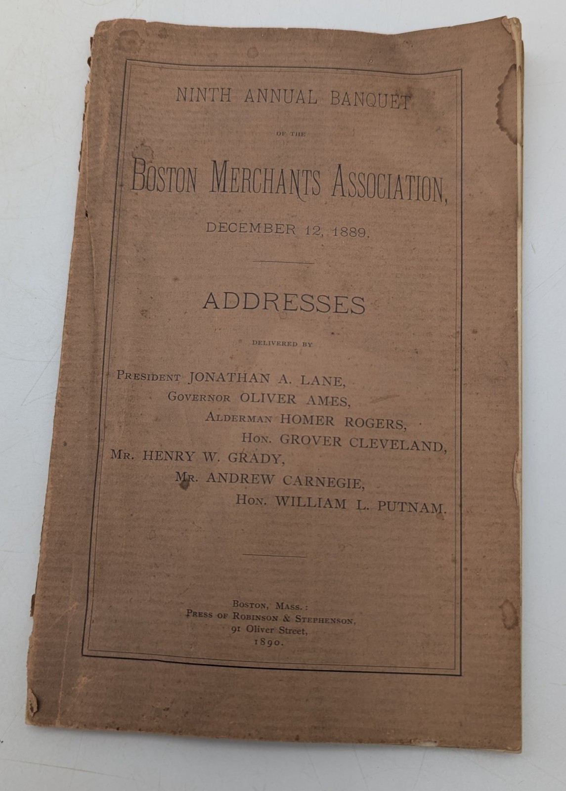 1889 Boston Merchants Association Addresses Grover Cleveland Andrew Carnegie 1889 Boston Merchants Association Addresses Grover Cleveland Andrew Carnegie