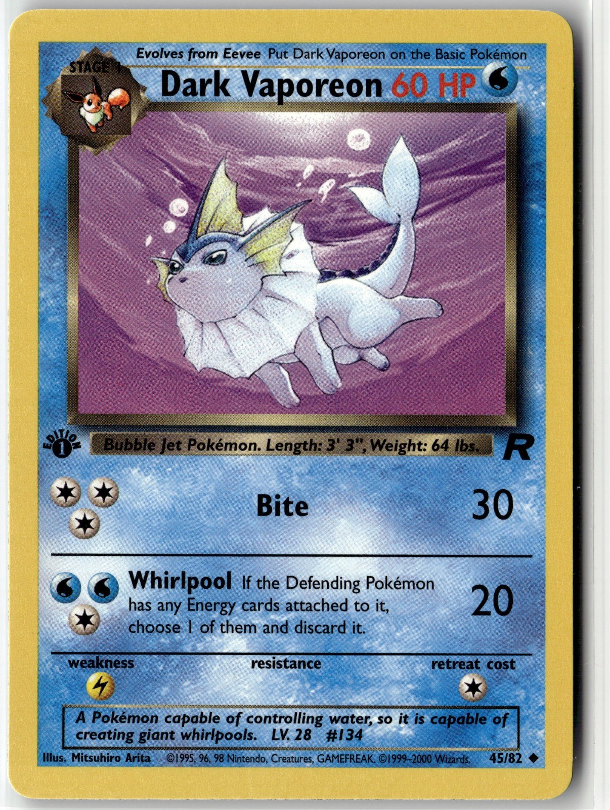 Dark Vaporeon Uncommon Team Rocket 45/82 1st Edition NM