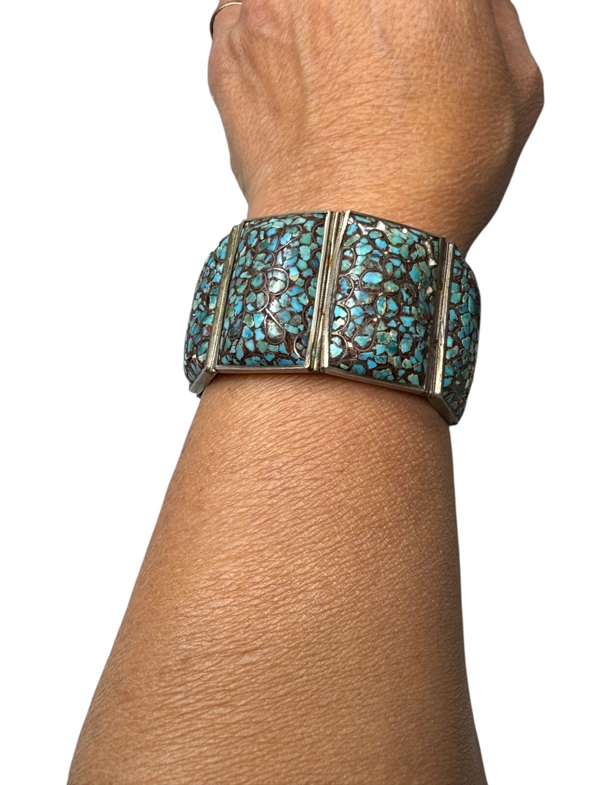 Antique Persian Mosiac Turquise Inlay Bracelet 800 Silver 19th Centry CNDTN READ