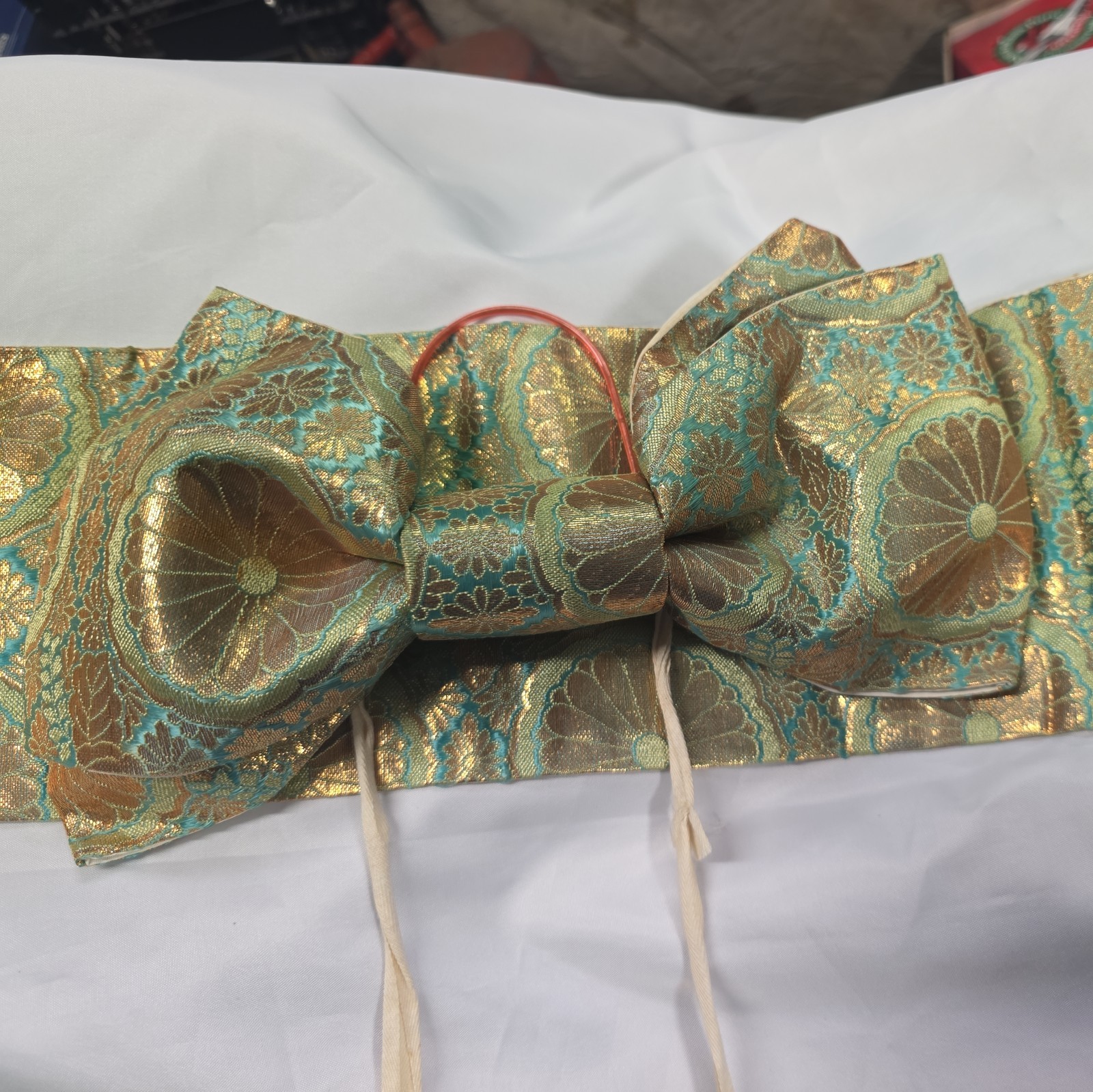 Vintage Authentic Japanese Kimono Belt & Obi Bow metallic silk Traditional Sash Vintage Authentic Japanese Kimono Belt & Obi Bow metallic silk Traditional Sash