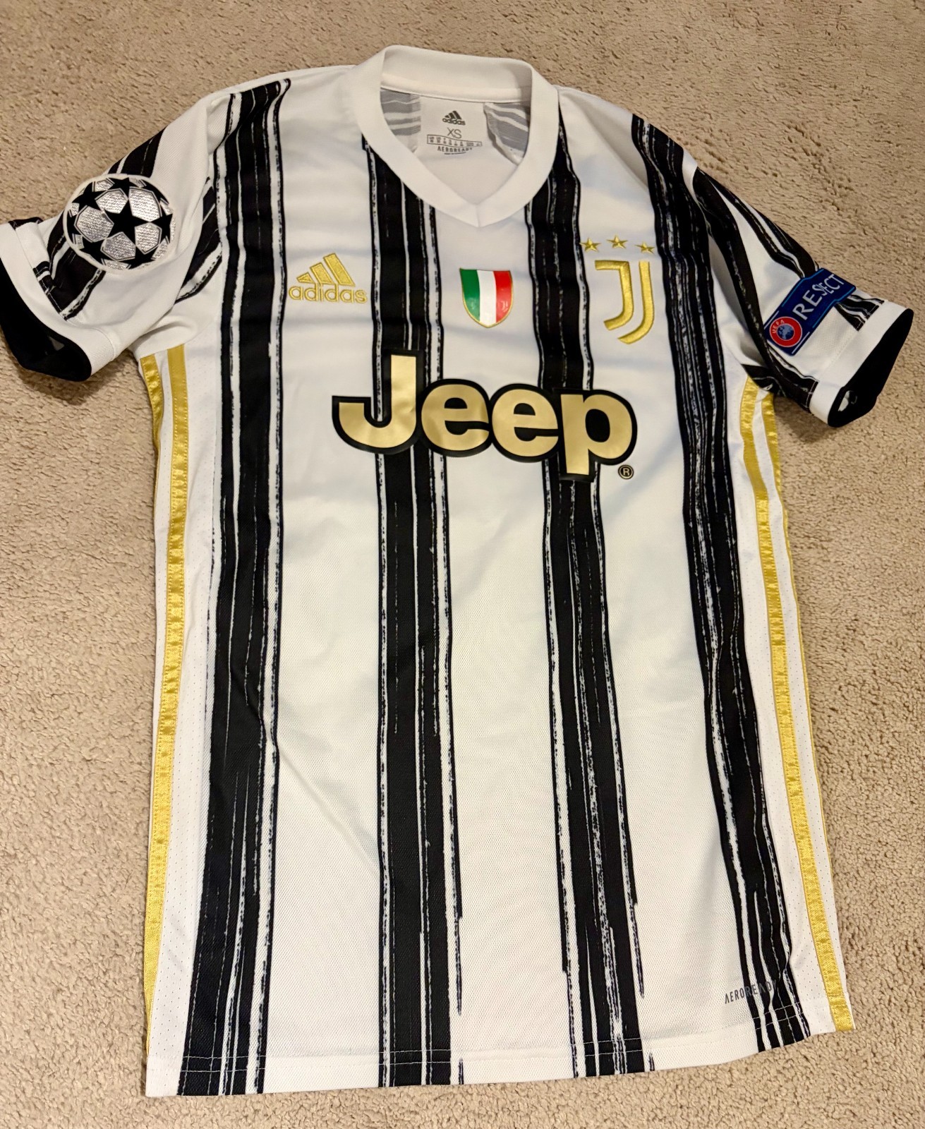 adidas Juventus 2020/21 Chiesa #22 Jersey Gold Jeep UEFA Patches AEROREADY XS
