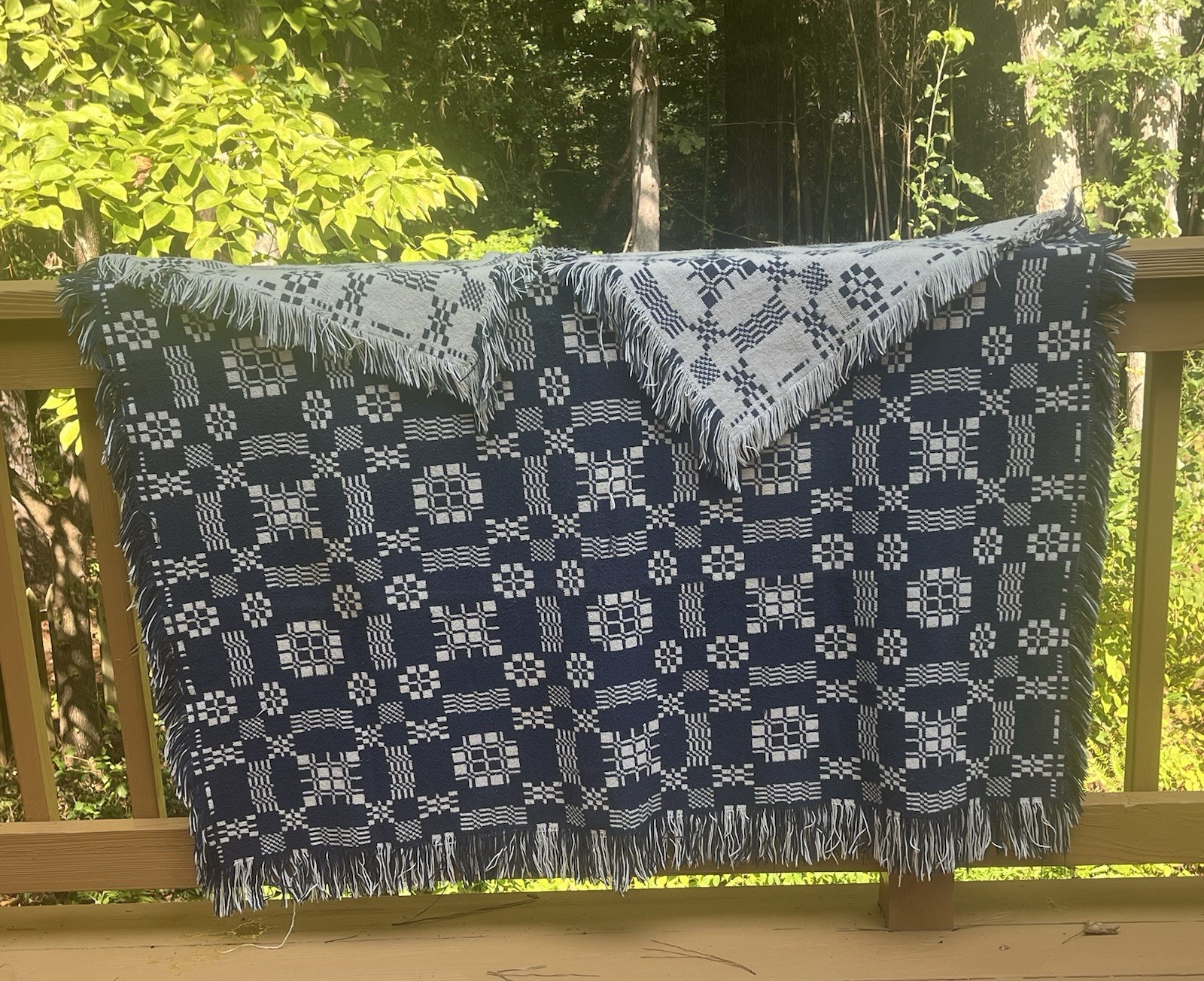 Early American Hand Woven Reversible Antique Coverlet Early American Hand Woven Reversible Antique Coverlet