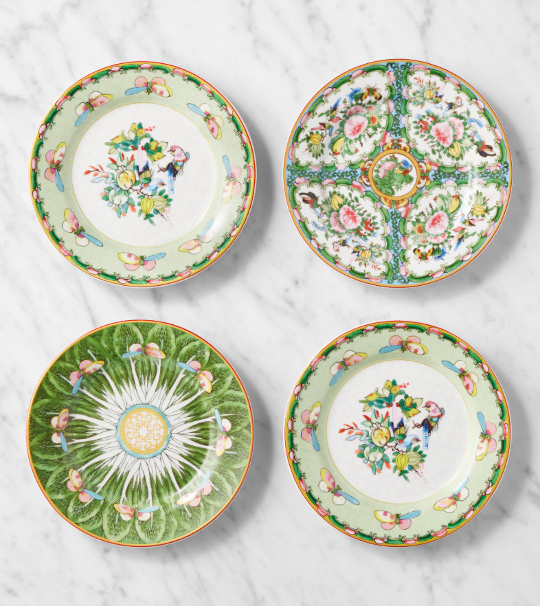 Famille Rose Appetizer Plates, Green , Set of 4 Famille Rose Appetizer Plates, Green , Set of 4