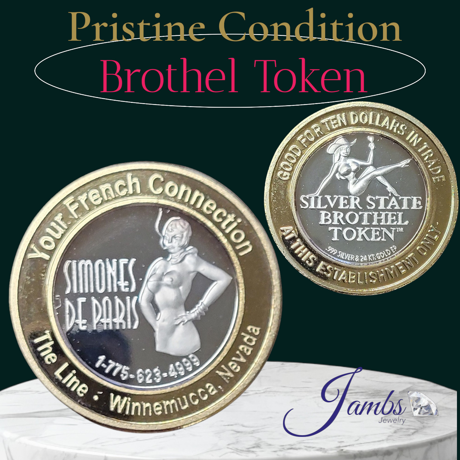 Brothel Silver Strike $10 Token .999 Fine Silver Nevada, The Line, Winnemucca NV Brothel Silver Strike $10 Token .999 Fine Silver Nevada, The Line, Winnemucca NV