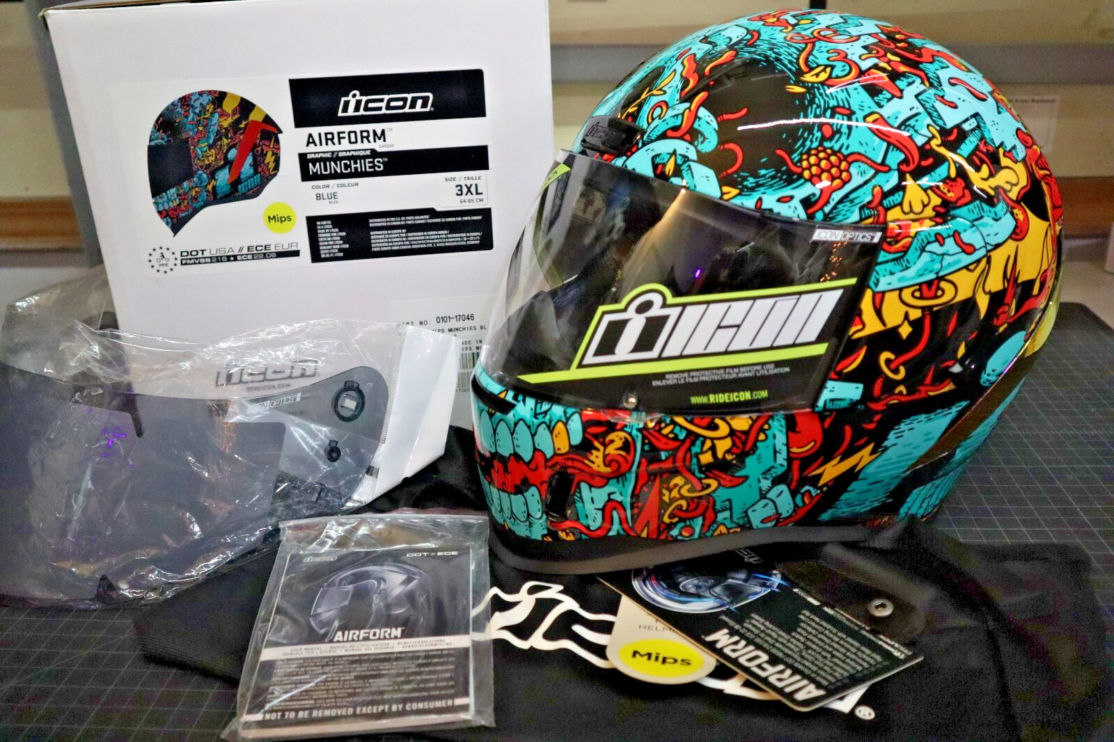 Icon Airform Full-Face Helmet Mips, MUNCHIES 0101-17046 BLUE,  Size: 3XLarge