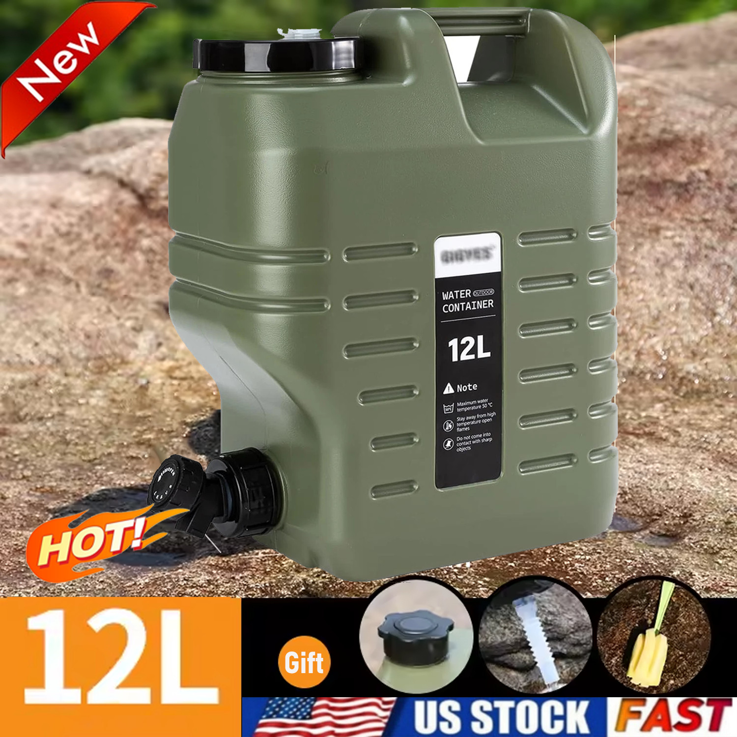 3.2 Gallon Water Jug,Camping Water Container, BPA Free Portable Water Dispenser