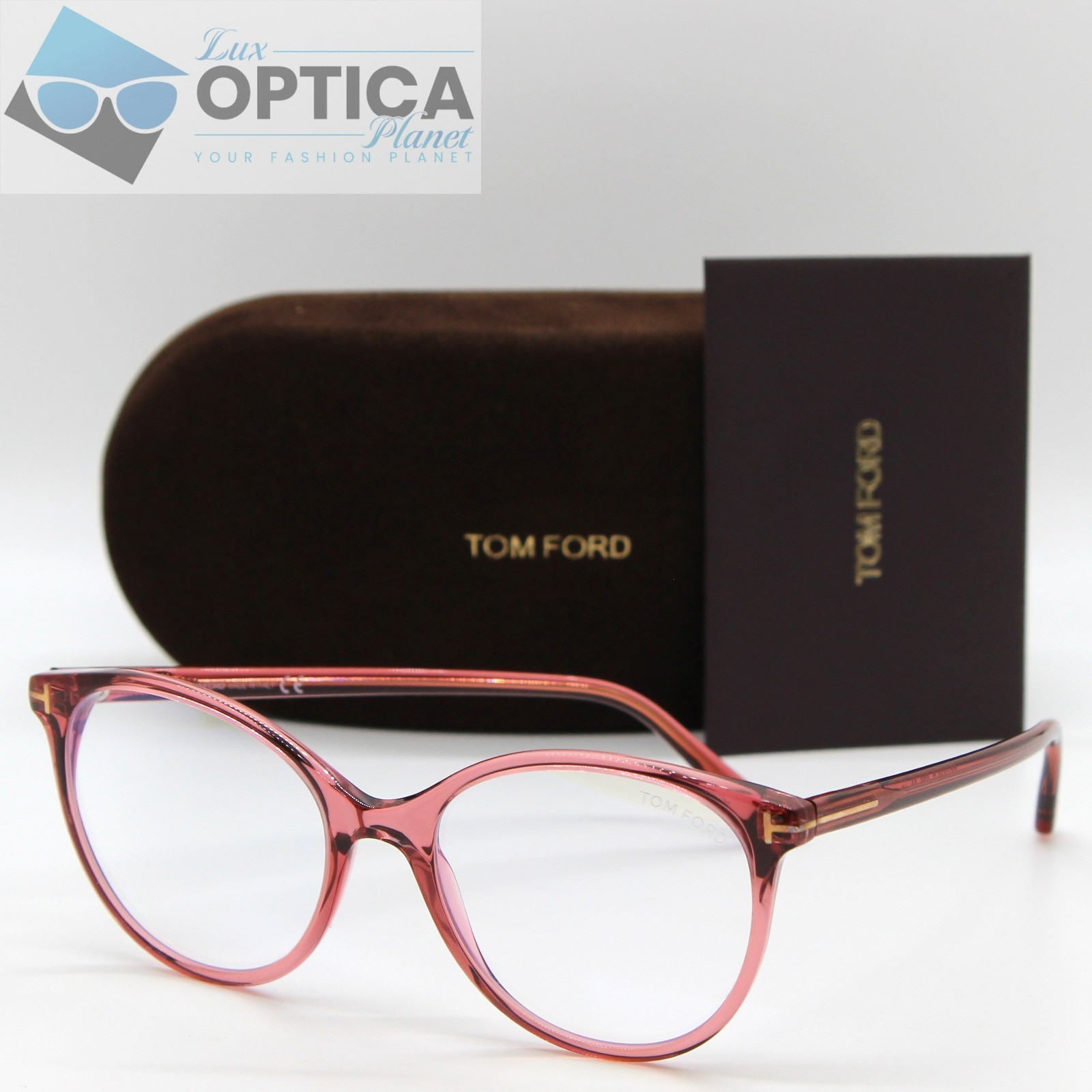 New Tom Ford TF 5742 072 Women Pink Transparent Blue Block Lens Eyeglasses 53mm