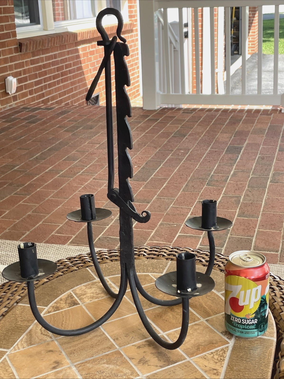 Antique Vtg Hand Wrought Iron Candle Chandelier Ratchet Sawtooth Trammel Hanger