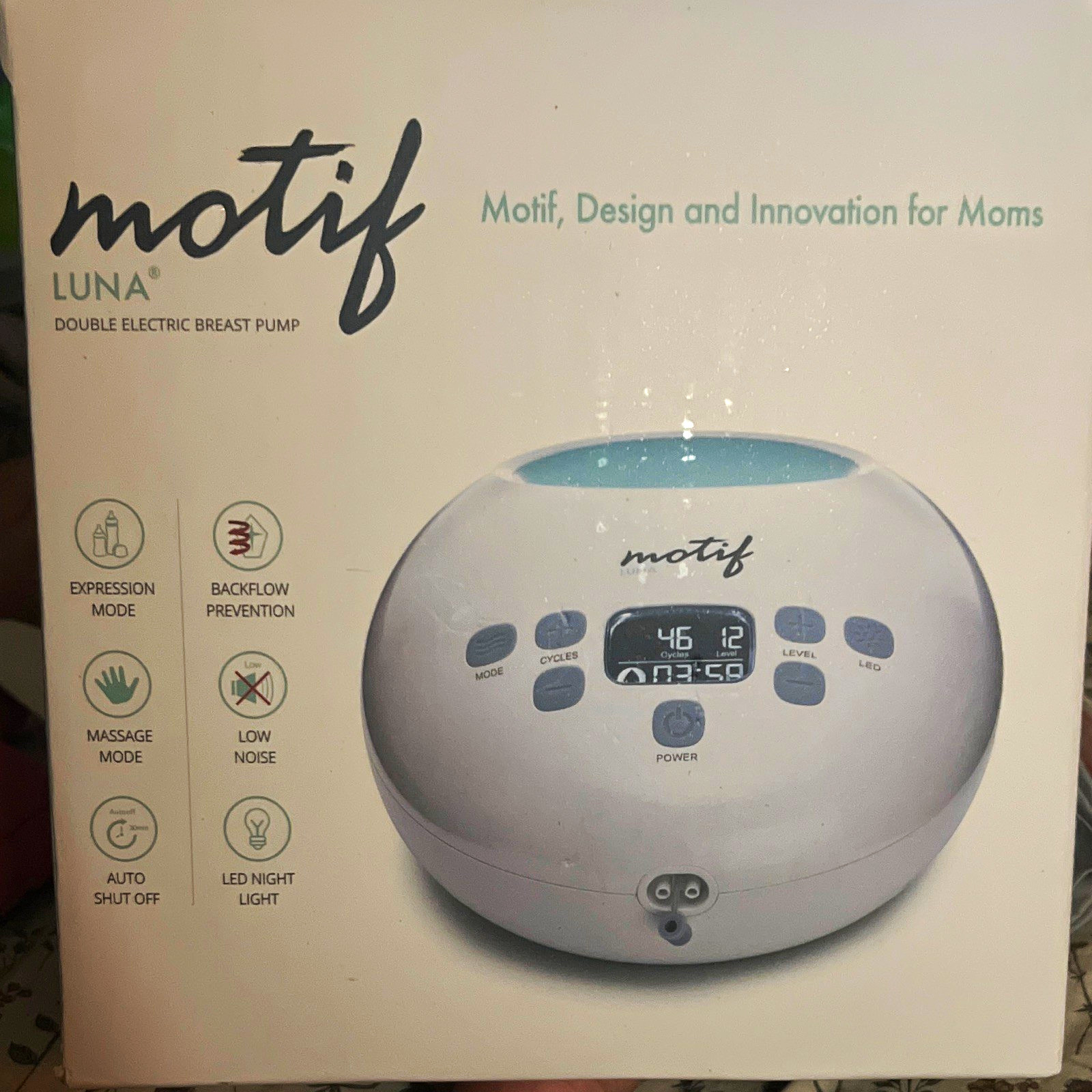 Motif Luna Double Electric Breast Pump Kit w/ Bottles Tubing 24mm White/Blue