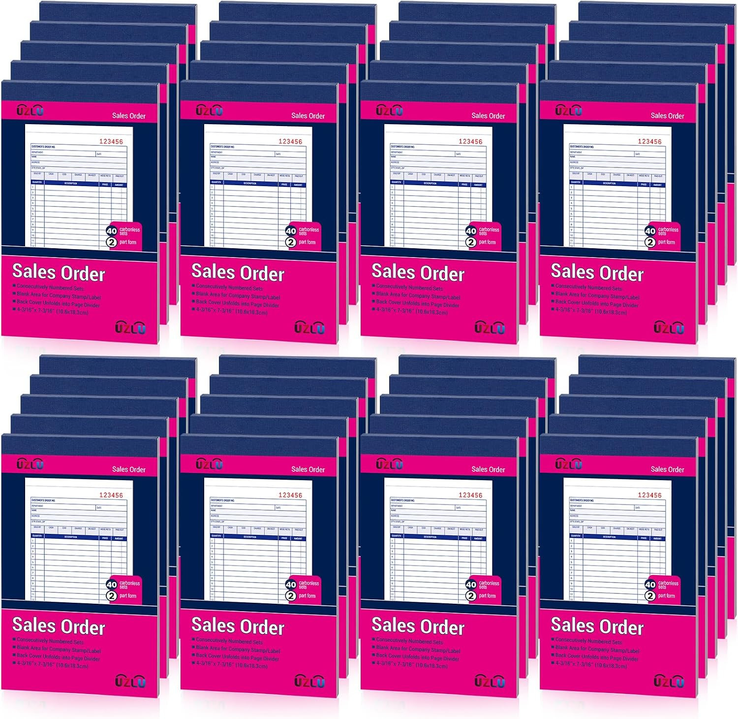 40 Pack Sales Order Book Bulk, 2-Part Carbonless Receipt Form Invoice