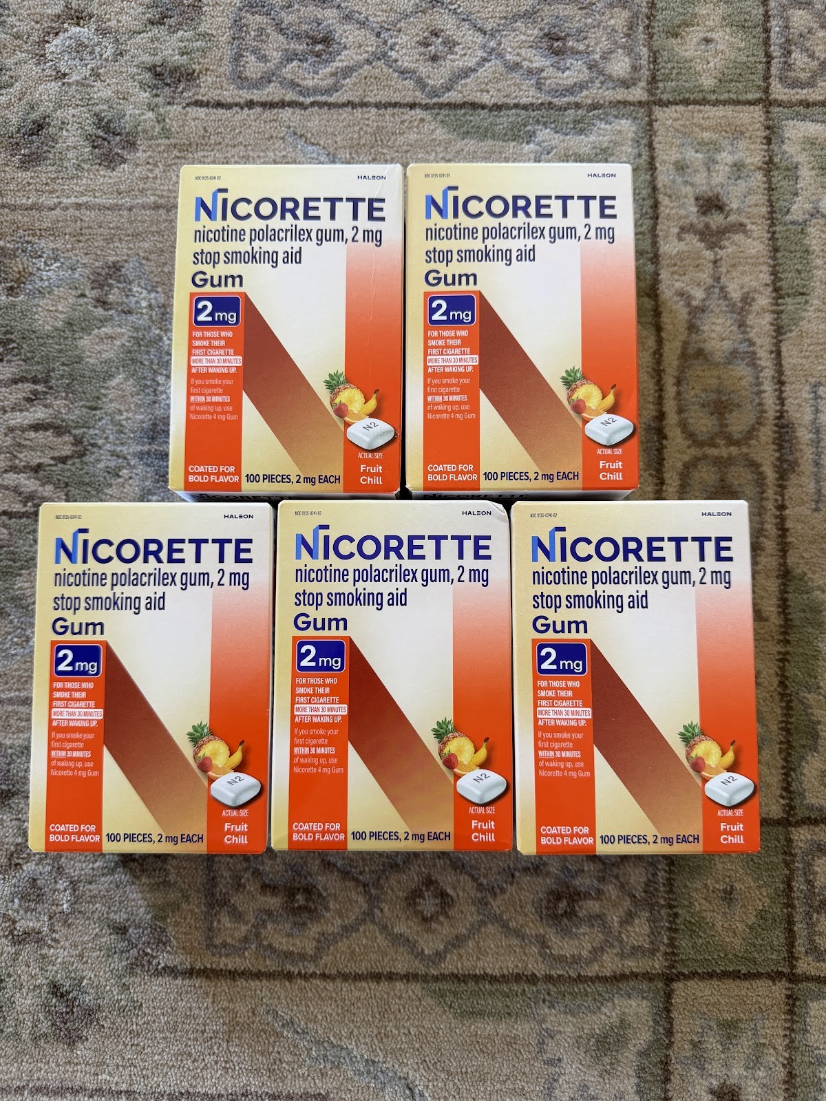 LOT OF 5 - Nicorette Gum 2mg Fruit Chill 100 Pack Exp 2028/03 FAST SHIPPING