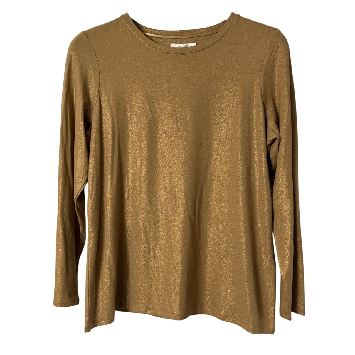 NWT Chicos Womens Long Sleeve Cool Foil Layering Tee Top Blouse Size 2 Large