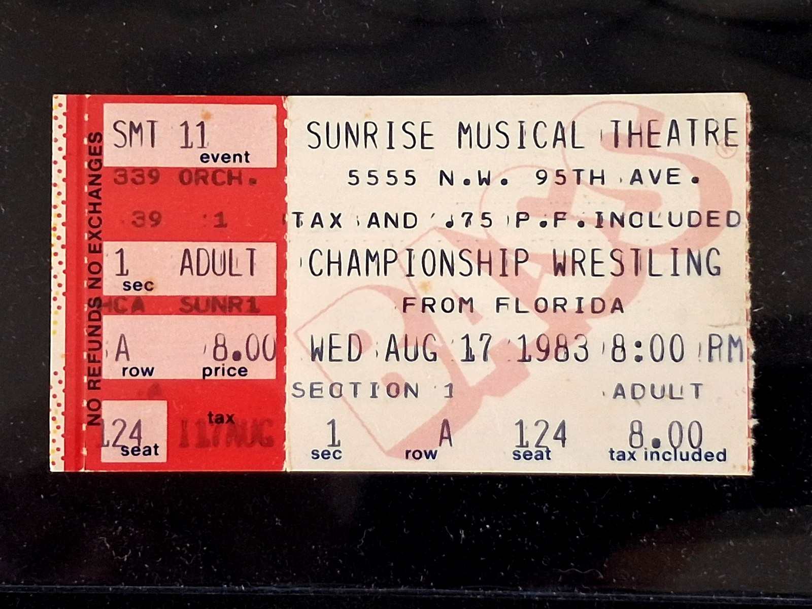 Championship Wrestling Florida Ticket Stub Aug 17 1983  Dusty Rhodes Death Match