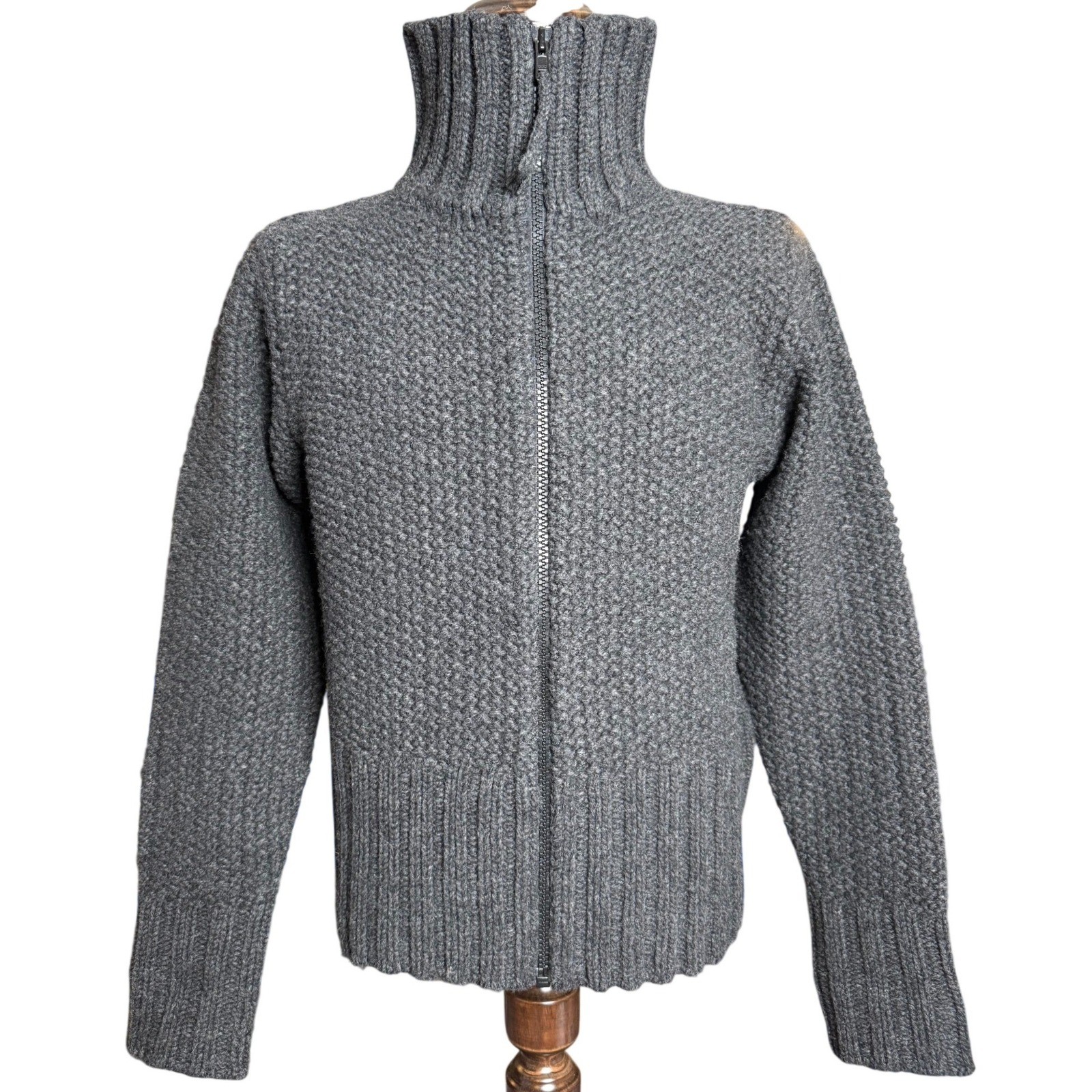 GAP Women\'s  Zip Up Sweater Knit Lambswool Vintage Gray Y2K \'02 Size L