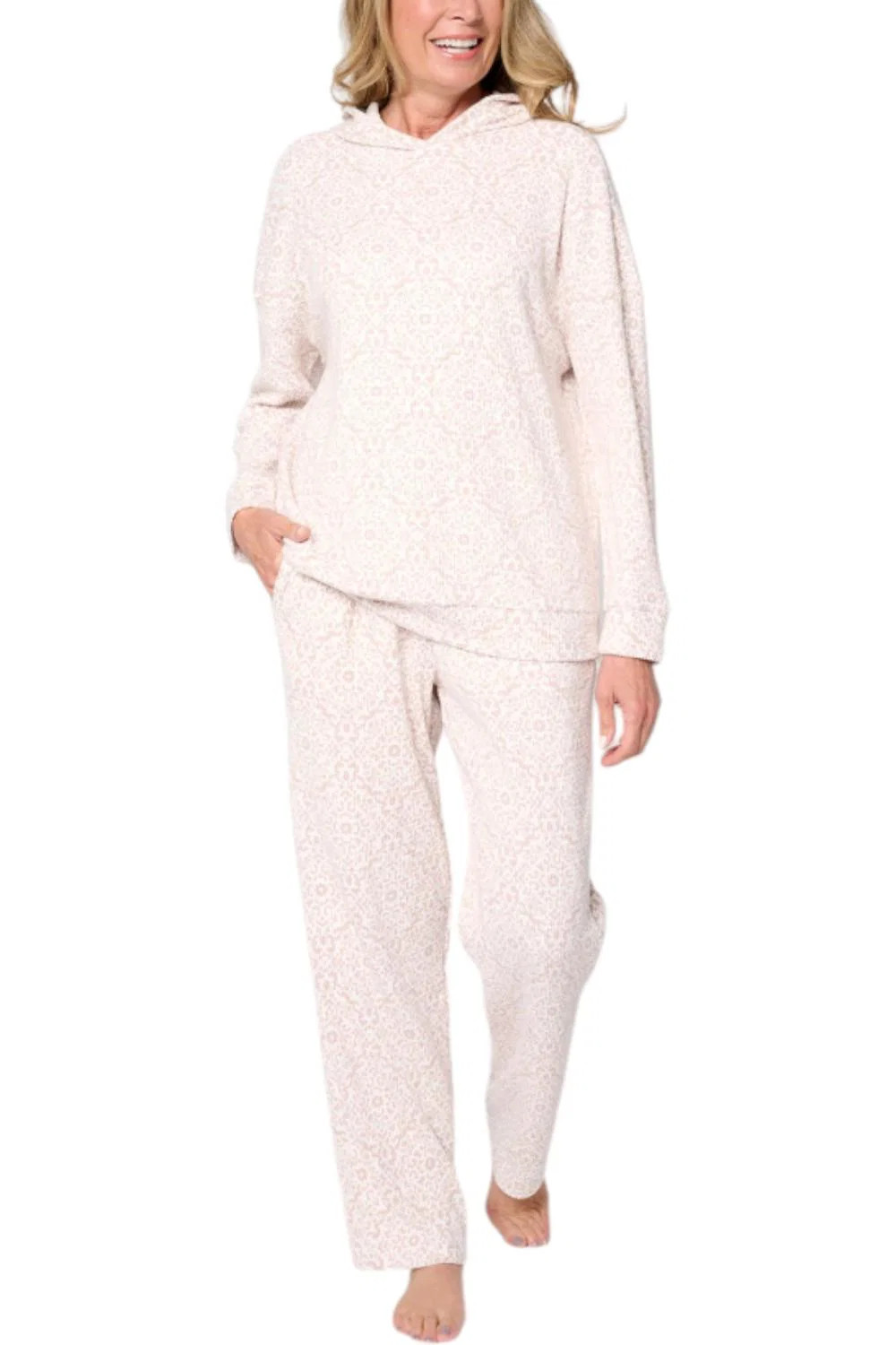Berkshire Homewear Women's Printed Waffle Hooded Lounge Set Blush Opal Berkshire Homewear Women's Printed Waffle Hooded Lounge Set Blush Opal