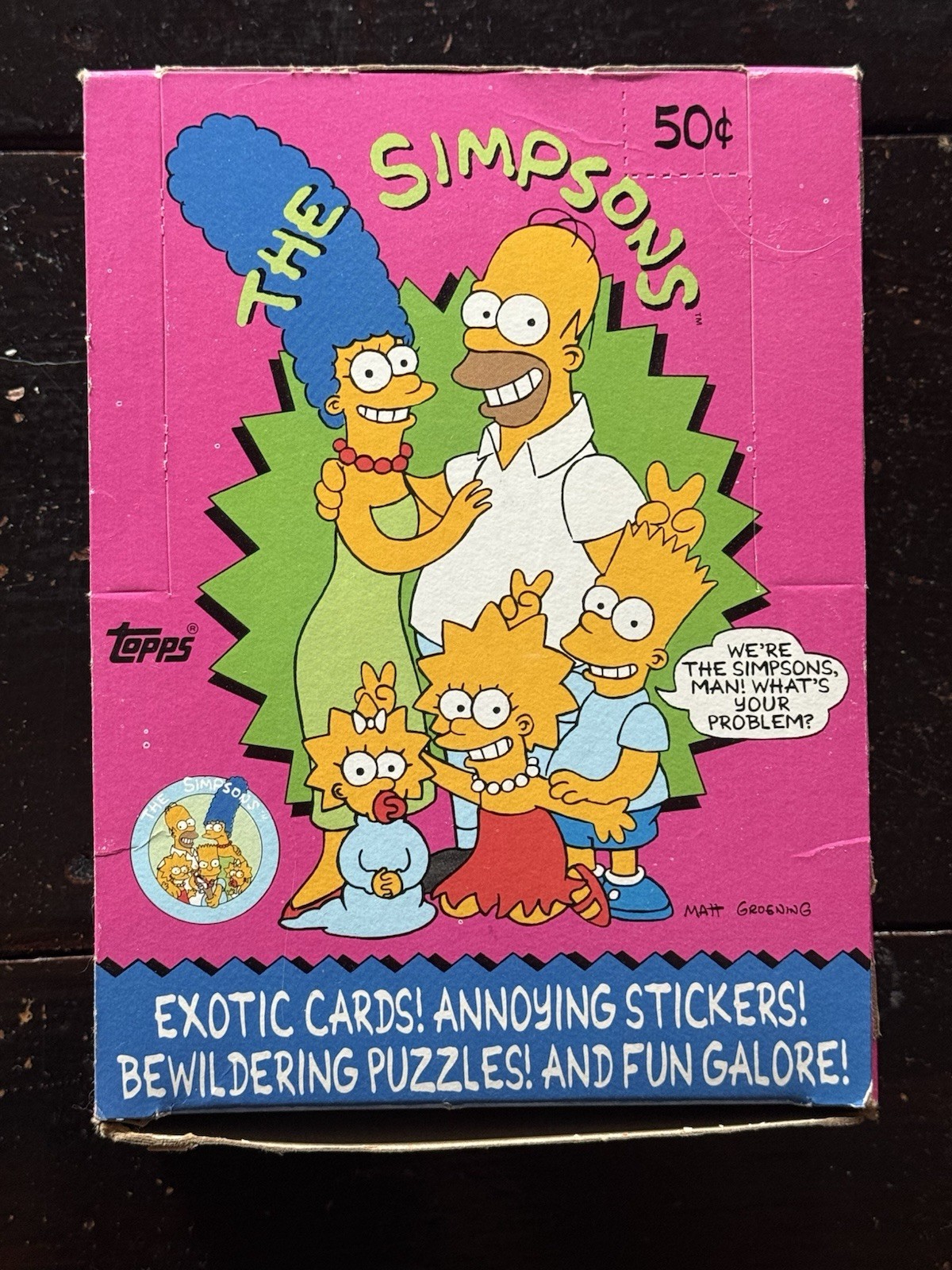 Vintage 1990 Topps Simpsons Wax Box 36 Sealed Packs BART-MAN Vintage 1990 Topps Simpsons Wax Box 36 Sealed Packs BART-MAN