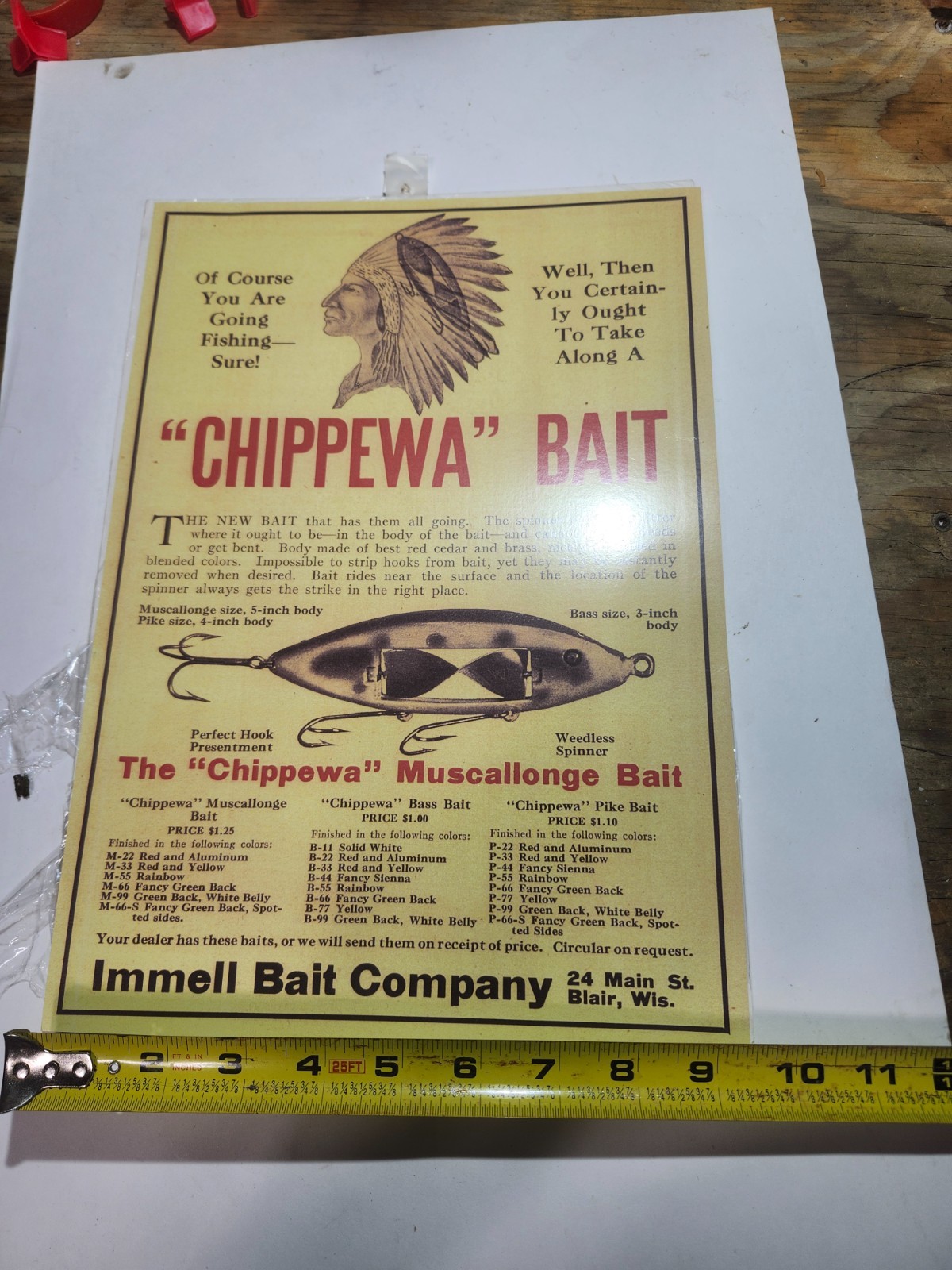 Immell Bait Co Chippewa Lures Sign Reproduction