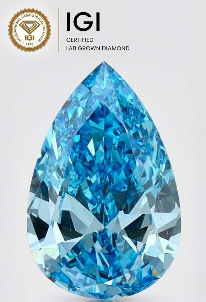 Fancy Vivid Blue Lab Grown Pear Shape 1.33CT VVS2 IGI Certified Loose Diamond