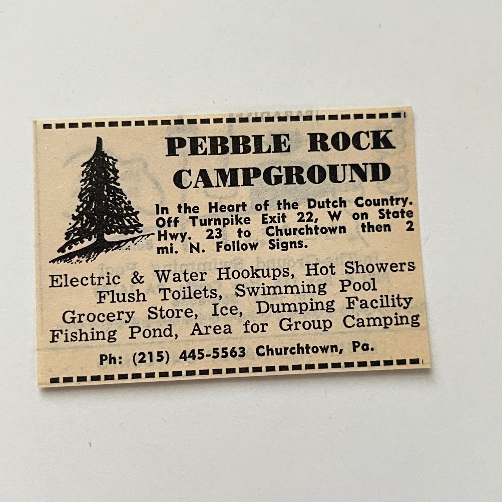 Pebble Rock Campground Churchtown PA 1974 Ad TAK6-S85 Pebble Rock Campground Churchtown PA 1974 Ad TAK6-S85
