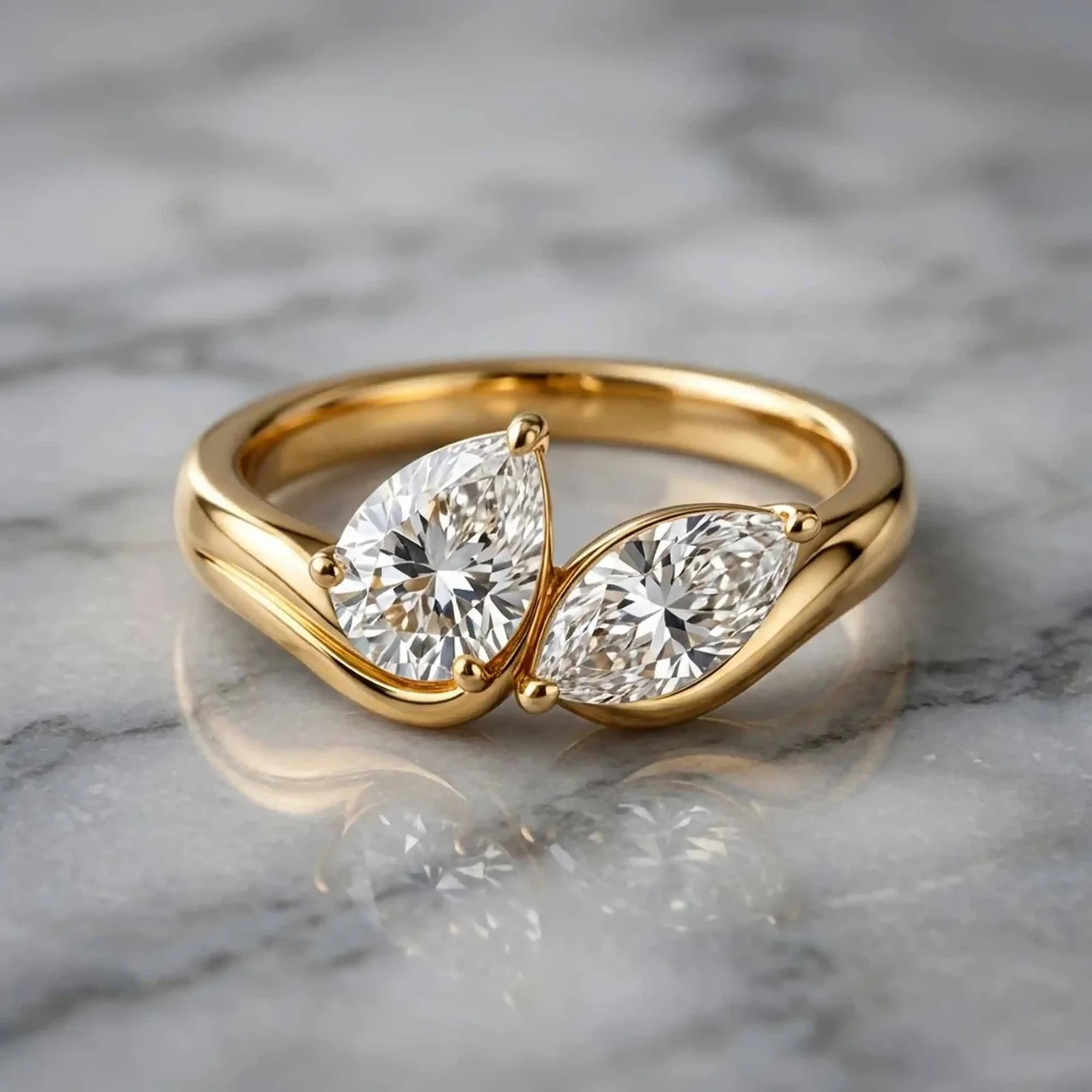 Luxurious 2.20 Ct Pear Marquise Cut Lab Grown Diamond Duet Ring 14K Gold