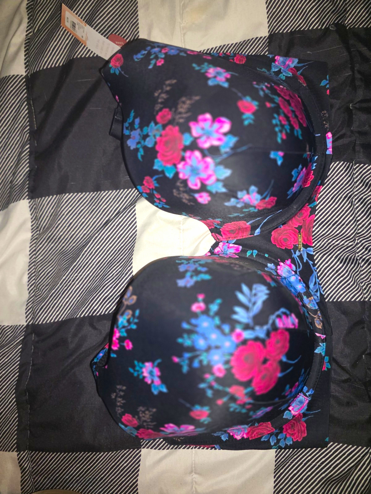 Cacique Modern Luxe Balconette Bra Underwire Lightly Lined 40H Black Floral