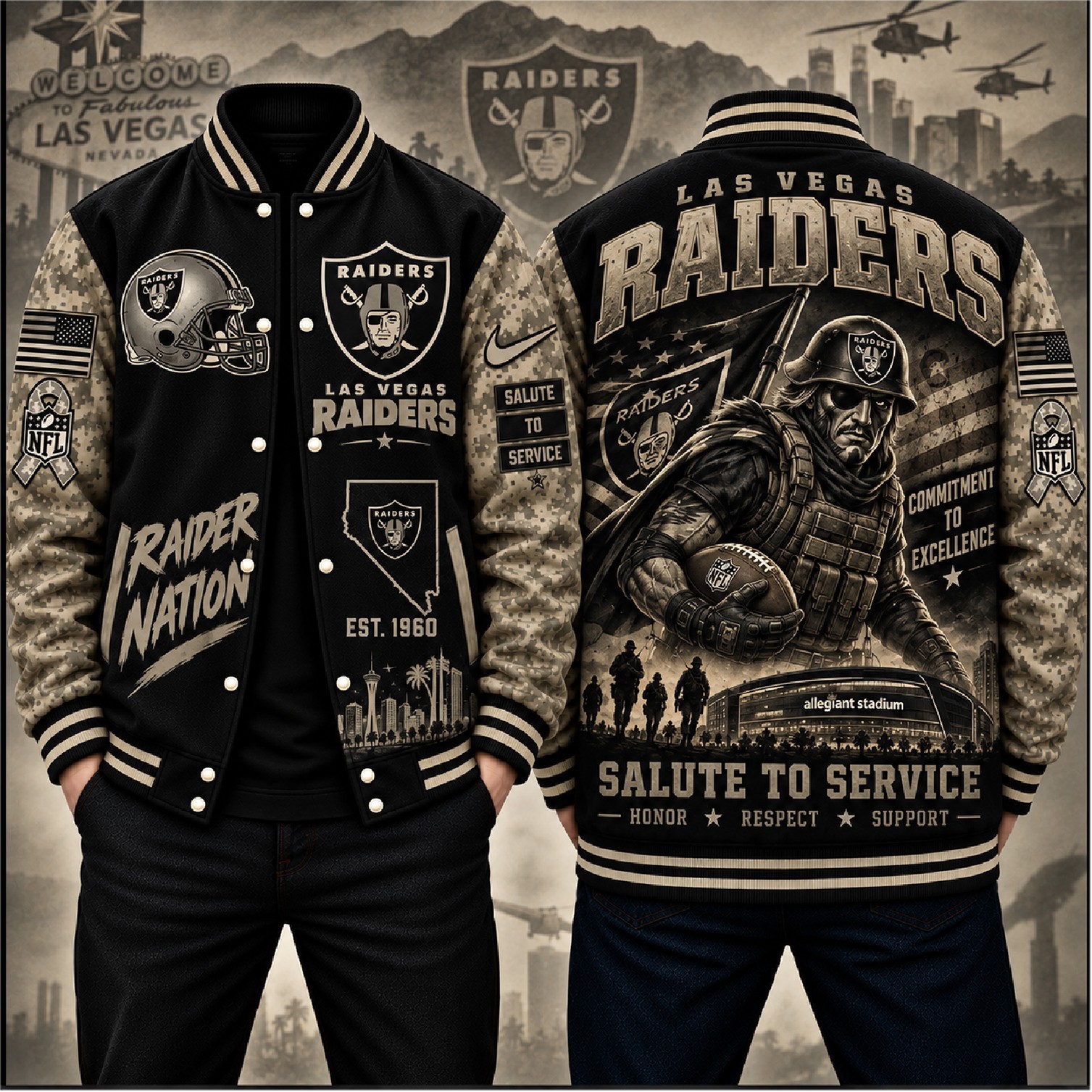Las Vegas Raiders Black 2026 Salute to Service Baseball Jacket