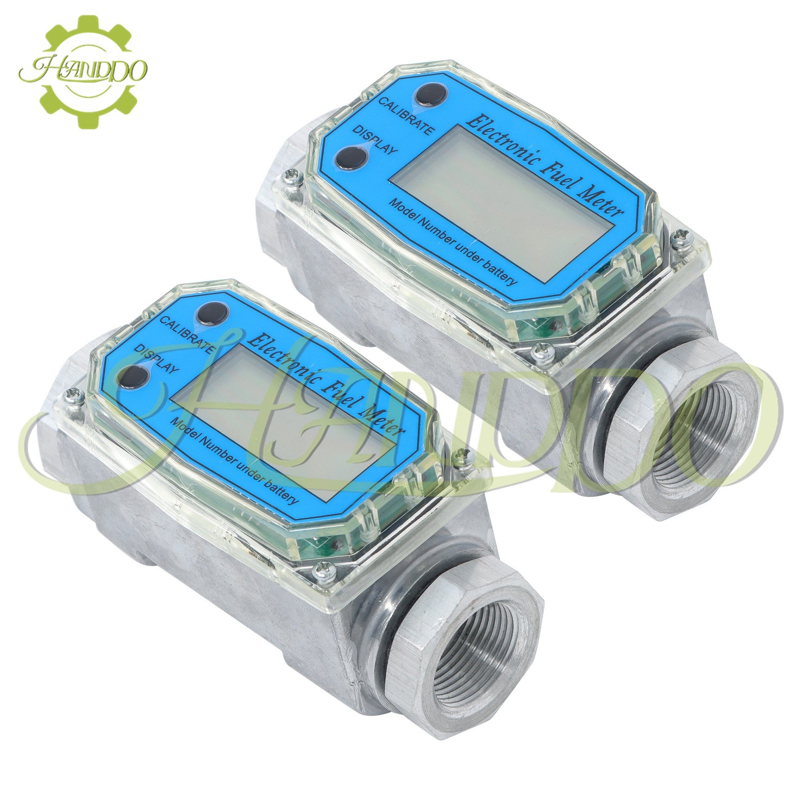 2PCS 1Inch Digital Turbine Flow Meter 2.6-26 GPM NPT Thread with LCD Display