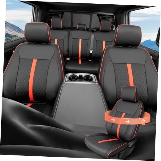 for Ford F150 Seat Covers: 2015-2026 SuperCrew/Crew Cab, Full Set Black/Red