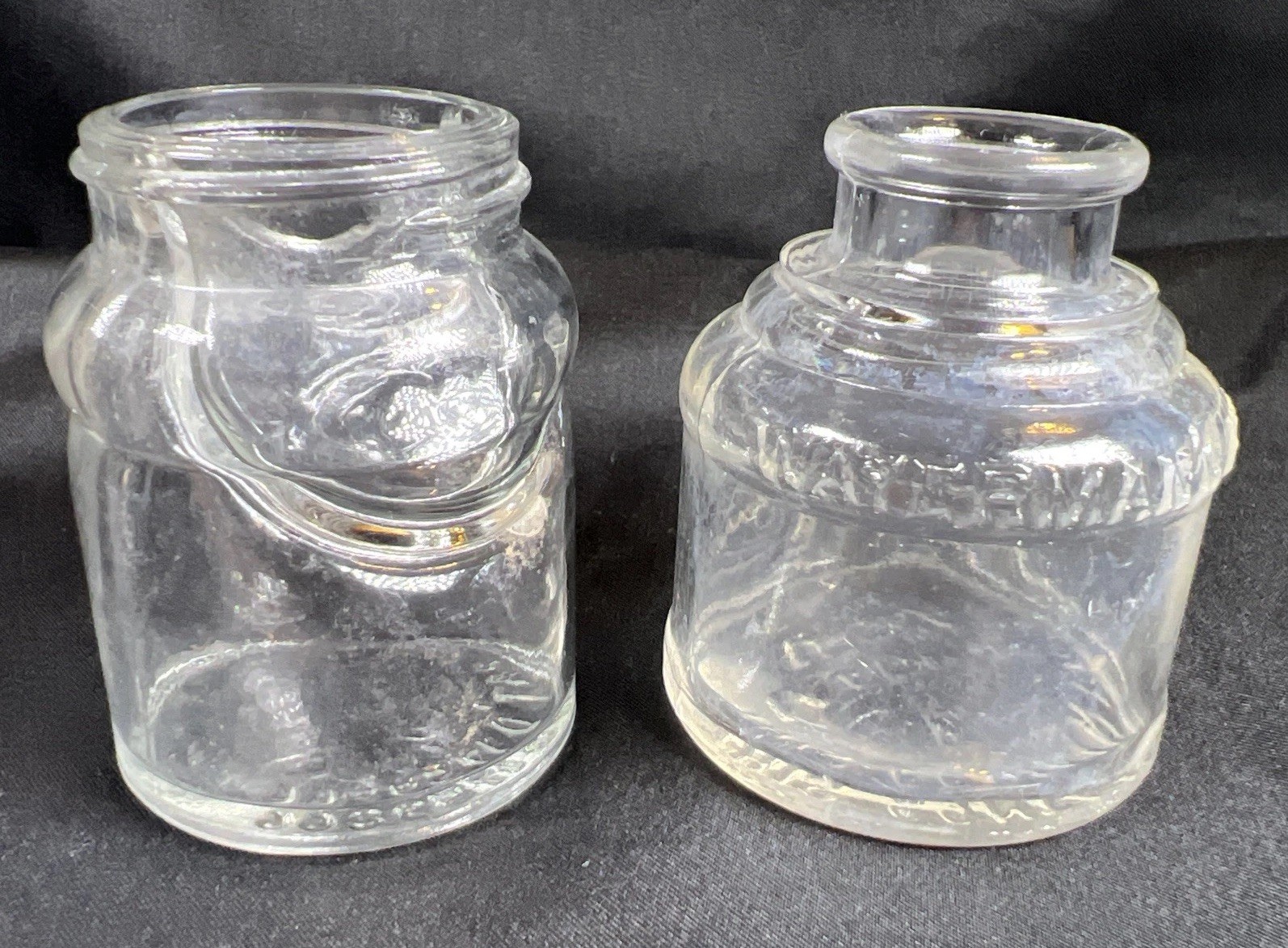 Pair of VTG ATQ Ink Bottles with Reservoir Well WATERMANS INK & Pat\'d 1759866