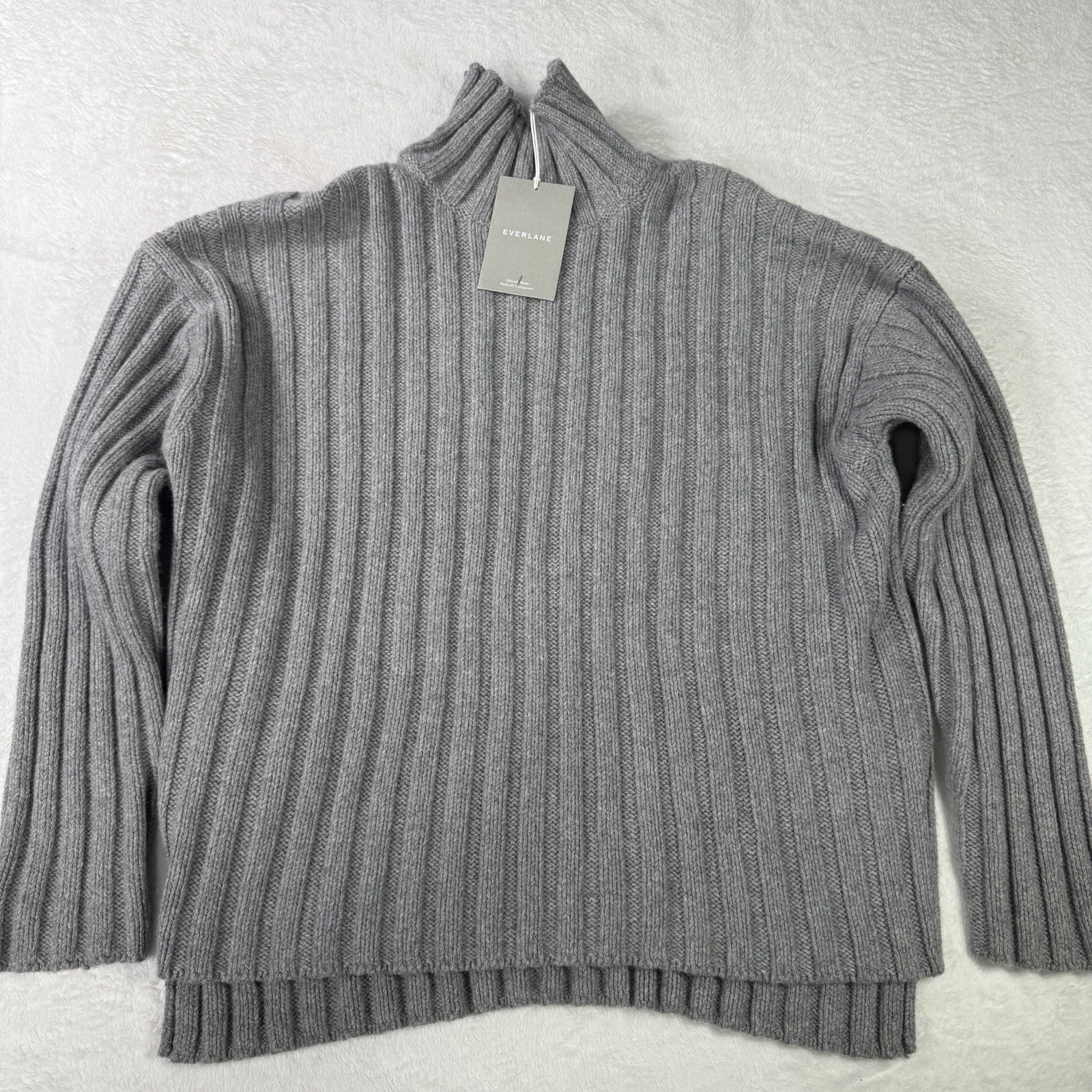 Everlane The Boxy Turtleneck Everyday Wool Cashmere Heathered Gray Large NWT