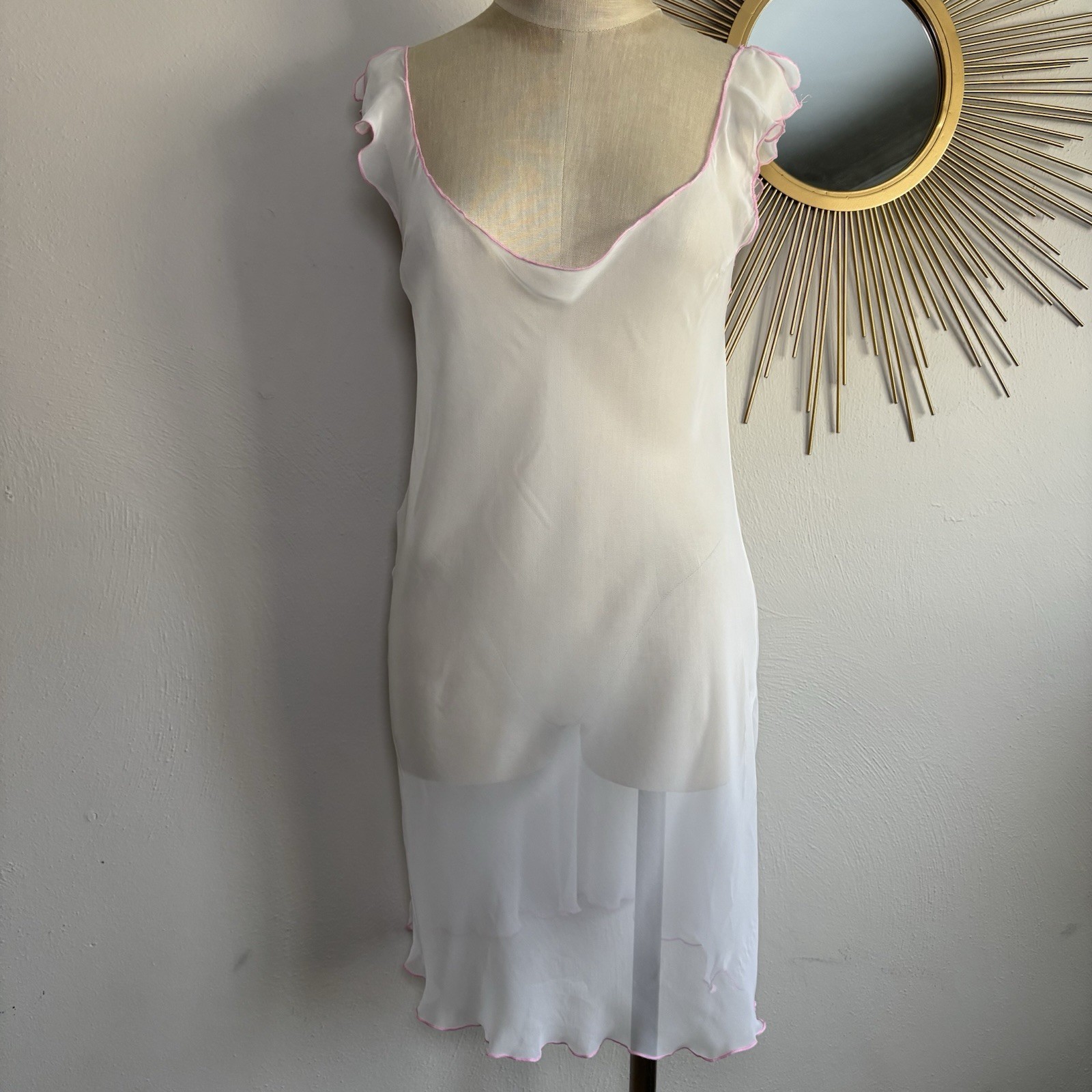Vintage Natori Private Luxuries Sheer White Nightgown Size Medium Pink Trim Vintage Natori Private Luxuries Sheer White Nightgown Size Medium Pink Trim