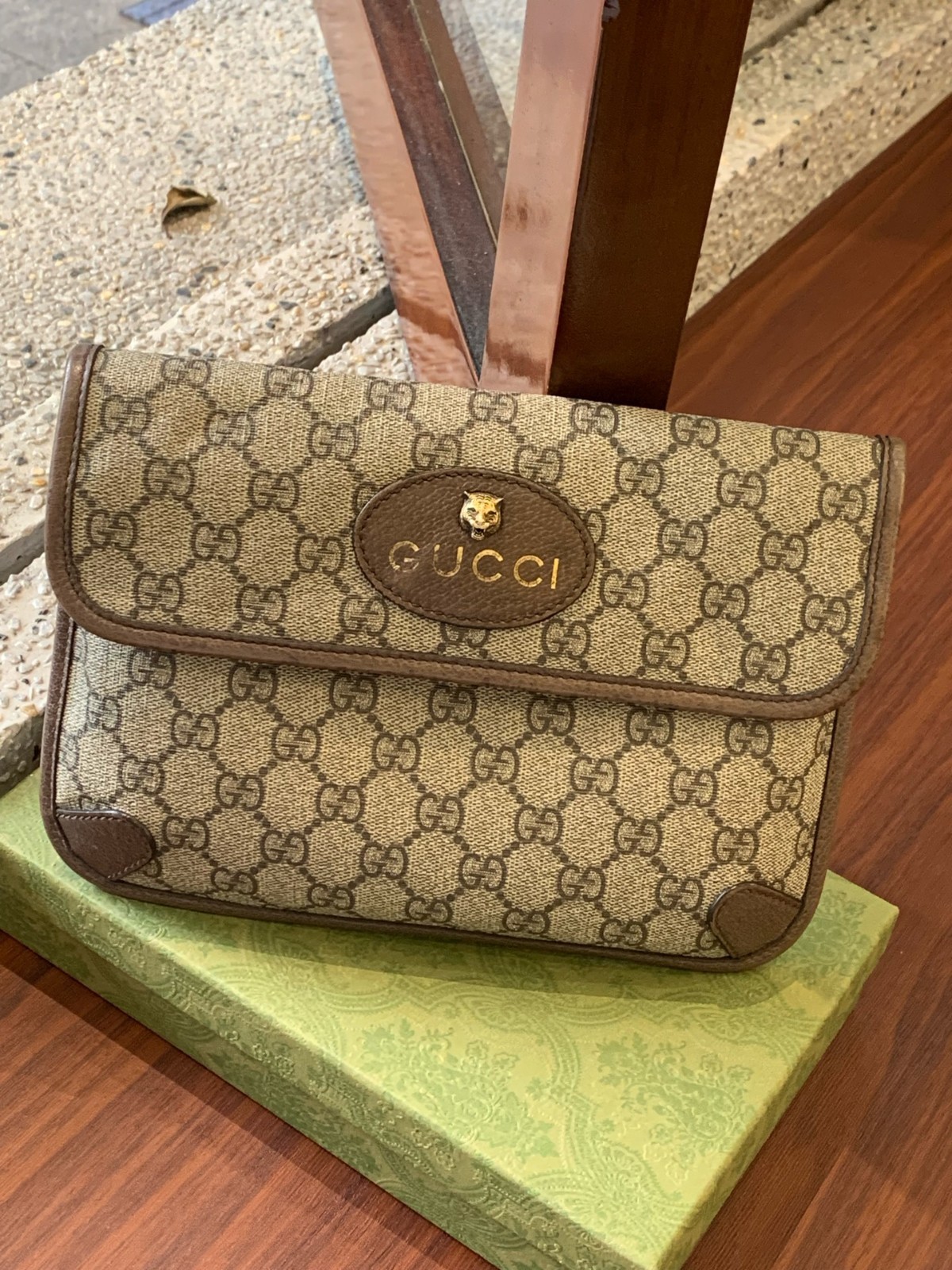 GUCCI GG SUPREME NEO VINTAGE CANVAS TIGER HEAD BELT BAG WEB STRAP CROSSBODY