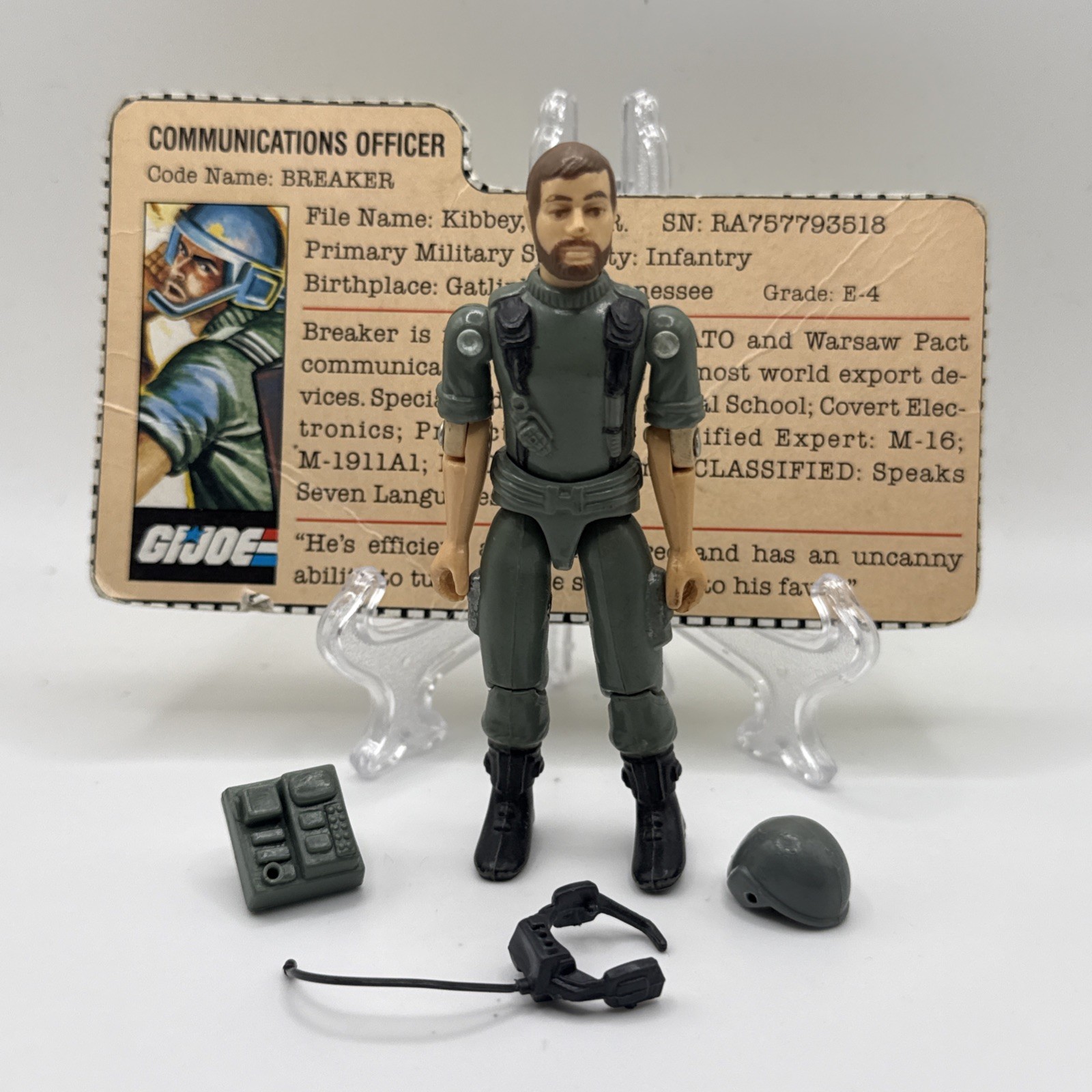 1982 GI JOE BREAKER v1 STRAIGHT ARM 100% COMPLETE with FILE CARD