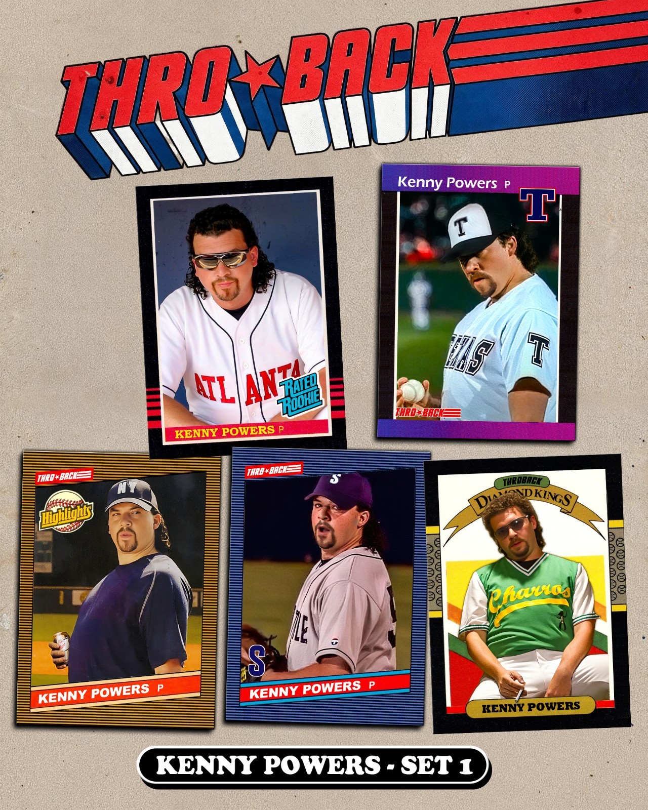 Kenny Powers Eastbound Down Majors custom Baseball Card SET 1 by THROBACK