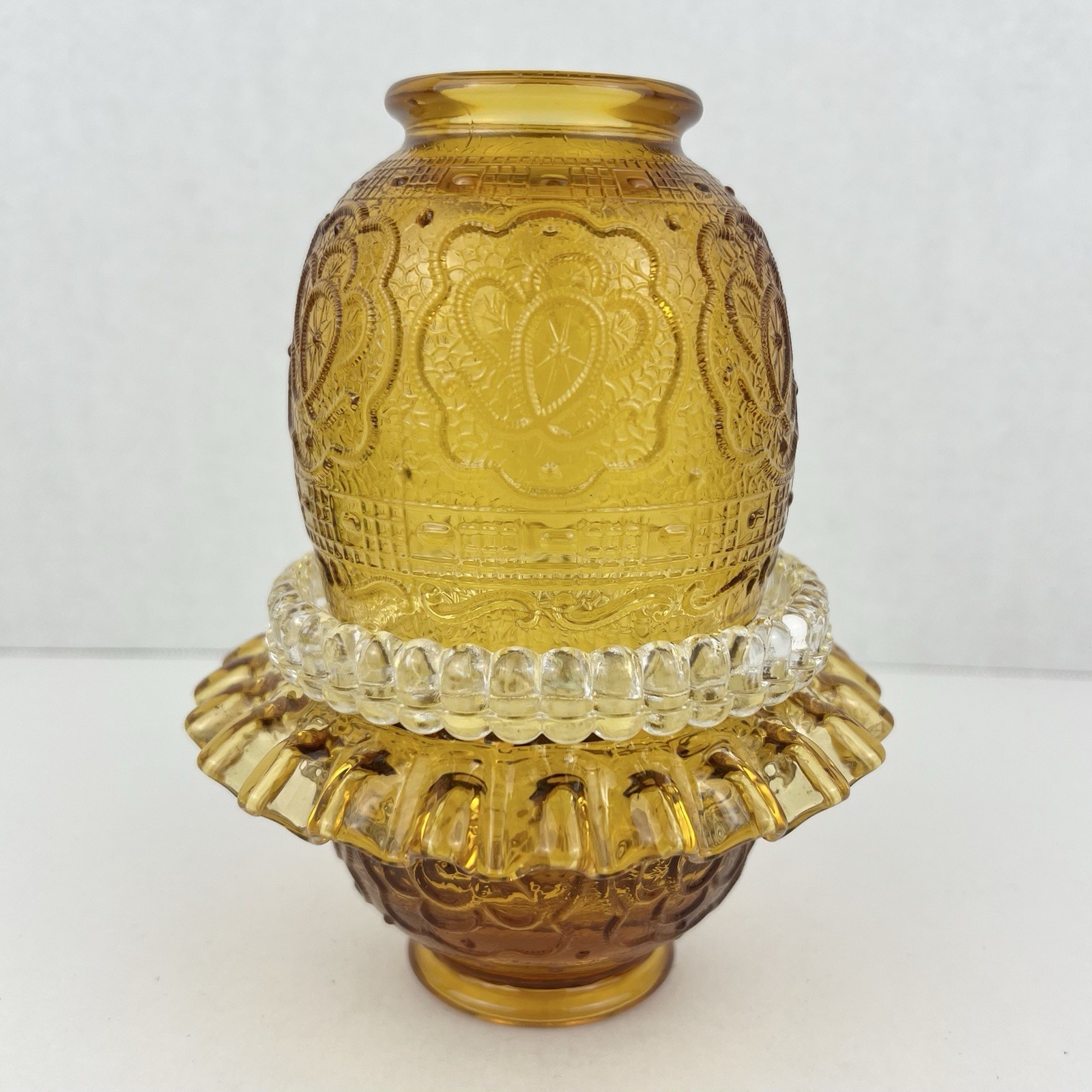 Vintage Fenton Glass Amber Persian Medallion 3-Piece Fairy Lamp Weishar Insert Vintage Fenton Glass Amber Persian Medallion 3-Piece Fairy Lamp Weishar Insert