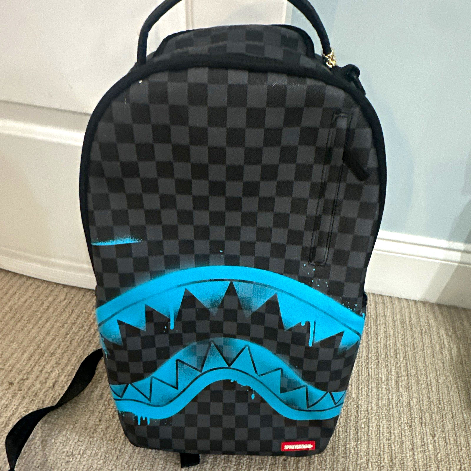 Sprayground Black/Blue Checkered Shark Mouth Unisex Kids Zip Backpack