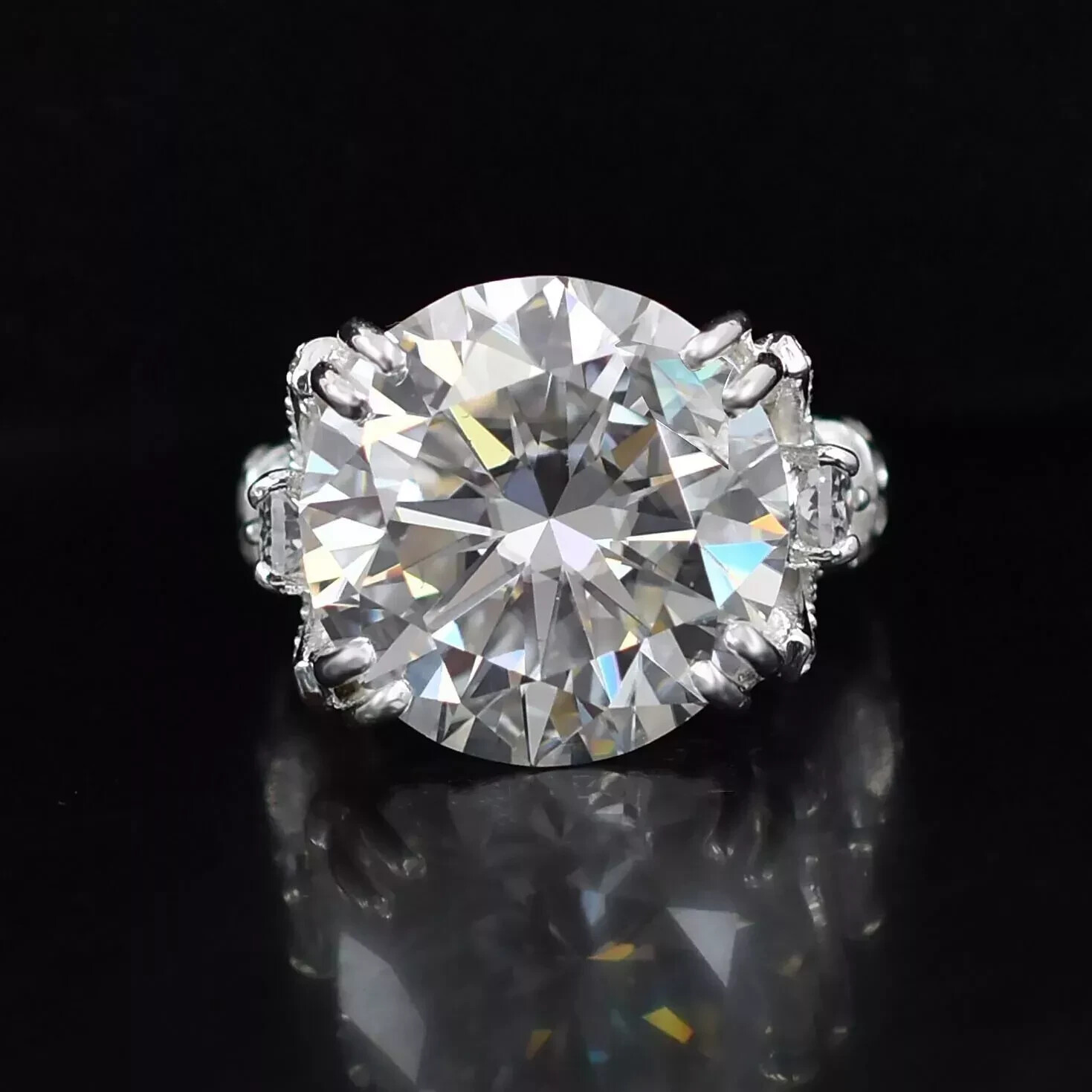 RARE 9.25 Ct Certified White Round Cut Treated Diamond Solitaire Ring-925 Silver