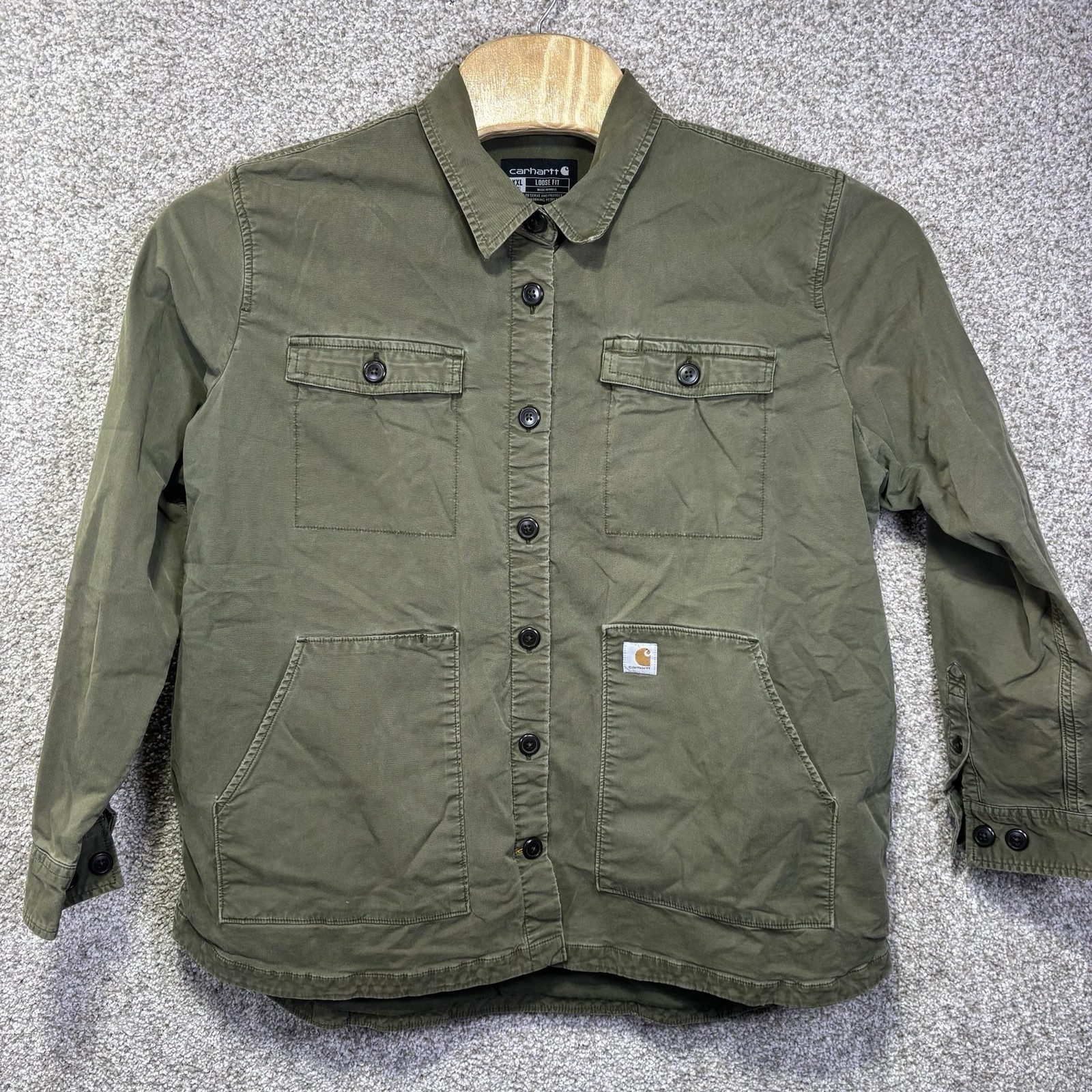 Carhartt Jacket Womens 2XL Green Canvas Shirt Jacket Lined Workwear 105049 G72
