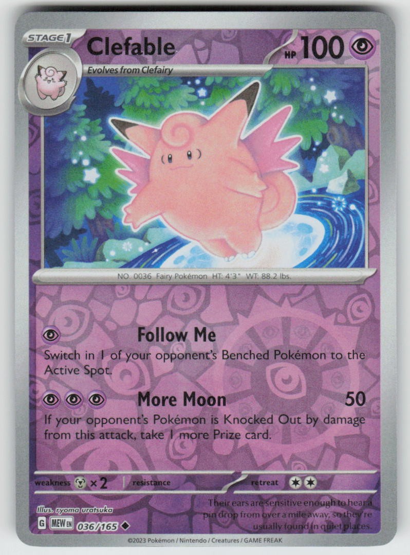 Clefable 036/165 Uncommon 151 Pokemon Reverse Holo Near Mint