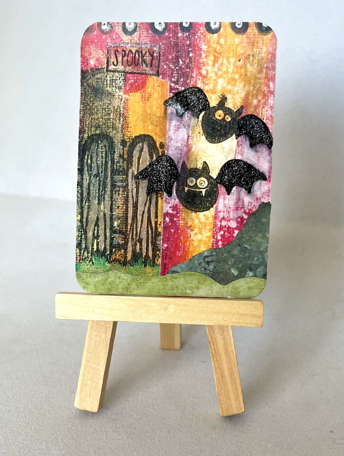 OOAK ACEO “Bats” Painting 2.5x3.5 original art.