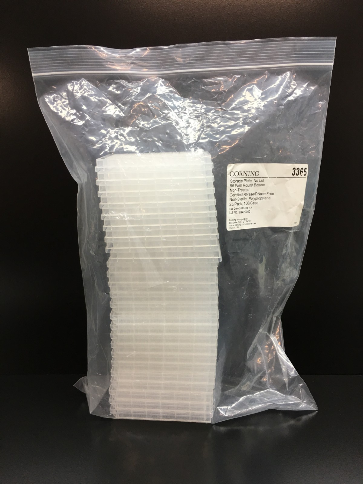 Corning REF 3365 Clear Round Bottom 96 Well  Not Treated Microplate Lot 25 PCS