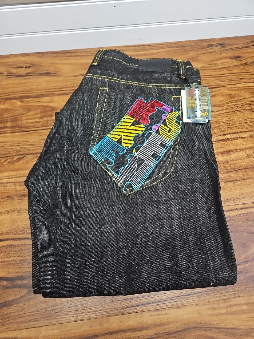 NWT Vintage Miskeen Baggy Embroidered Denim Jeans 40/33 Skater Hiphop Deadstock 