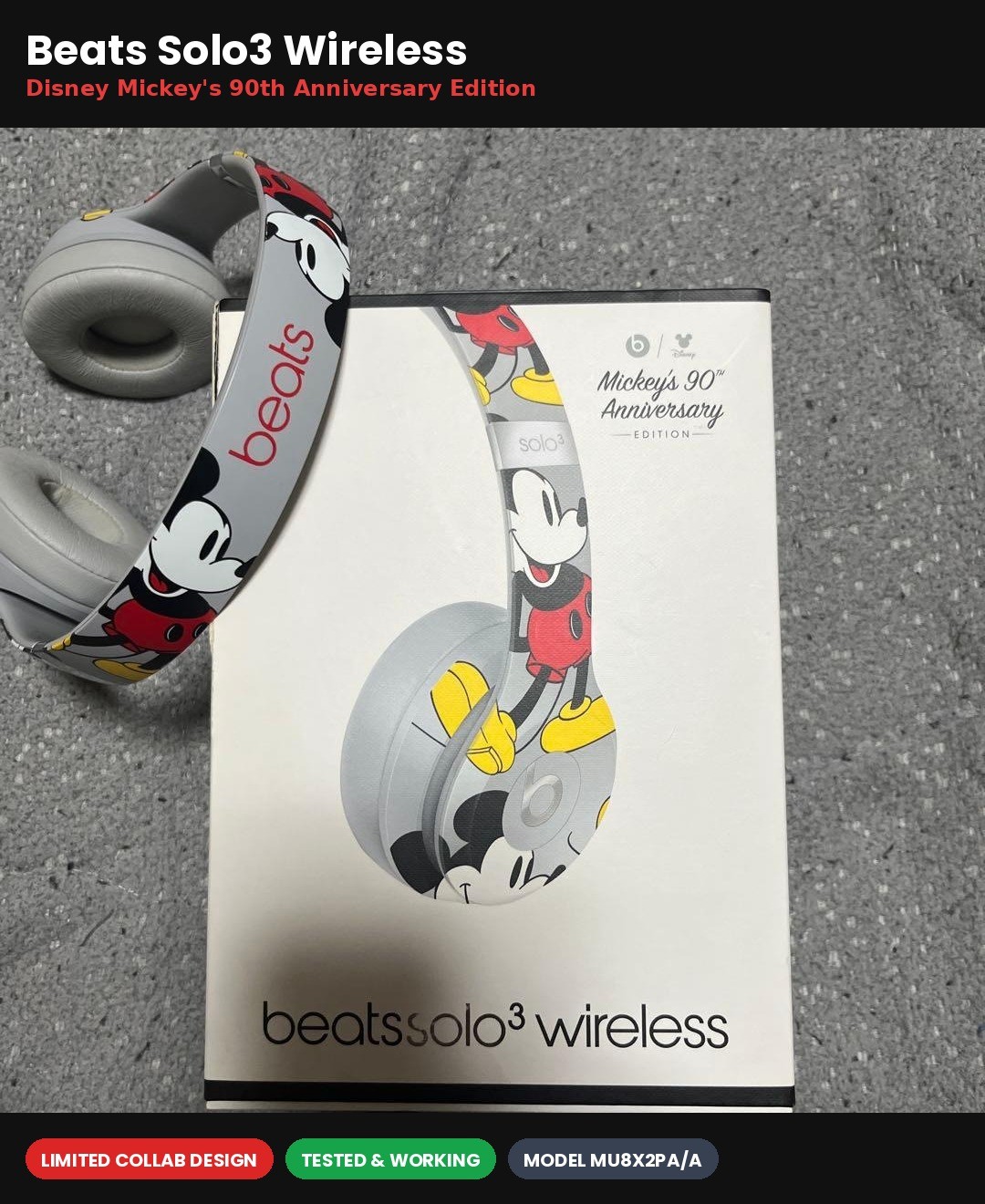 Beats Solo3 Wireless Disney Mickey\'s 90th Anniversary Headphones MU8X2PA/A Beats Solo3 Wireless Disney Mickey\'s 90th Anniversary Headphones MU8X2PA/A