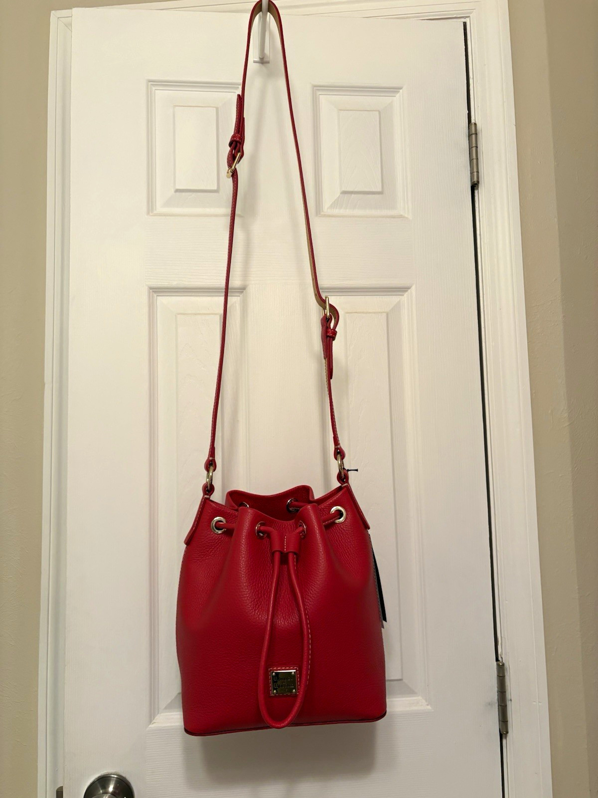 Dooney & Bourke Red Lucca  Pebbled Bucket Drawstring Bag