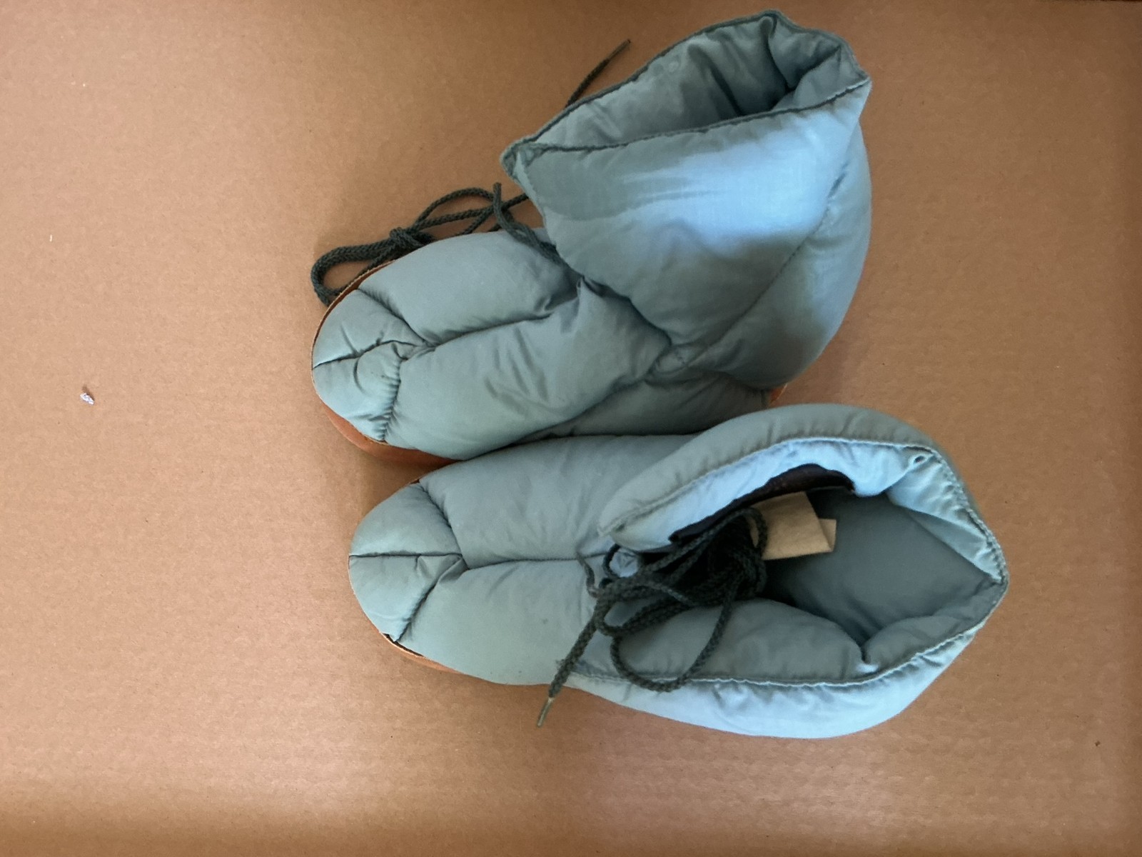 Vintage Eddie Bauer Goose Down Booties Baby Blue Nylon Camp Slippers Small