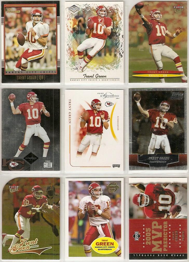 Trent Green Chiefs 9 card 2001-2005 insert lot-all diff