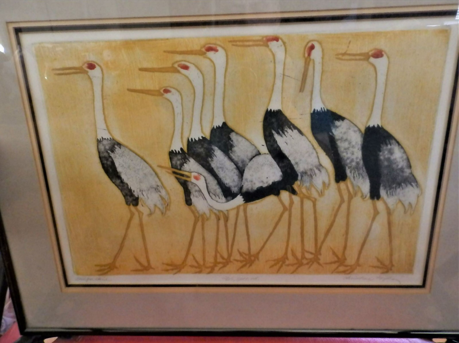 Original Nimpa Cranes sunset painting African bird wildlife print by toplin