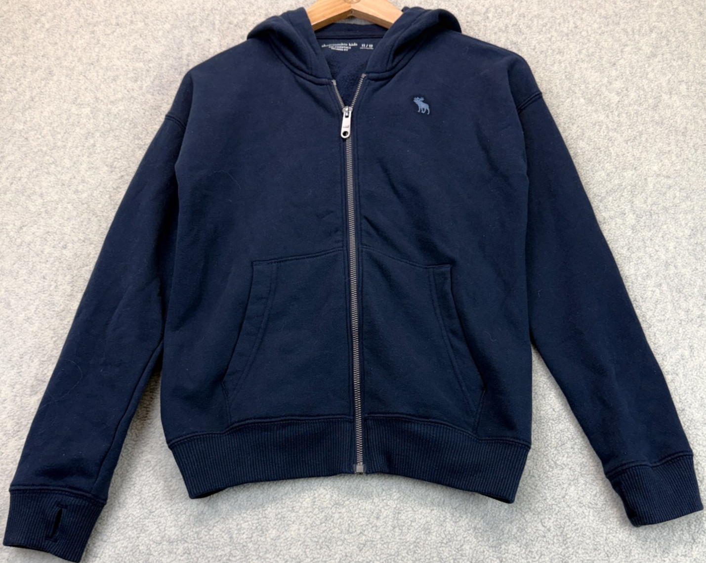 Abercrombie & Fitch Kids Essential Fleece Full-Zip Hoodie Navy Relaxed-Fit 11/12